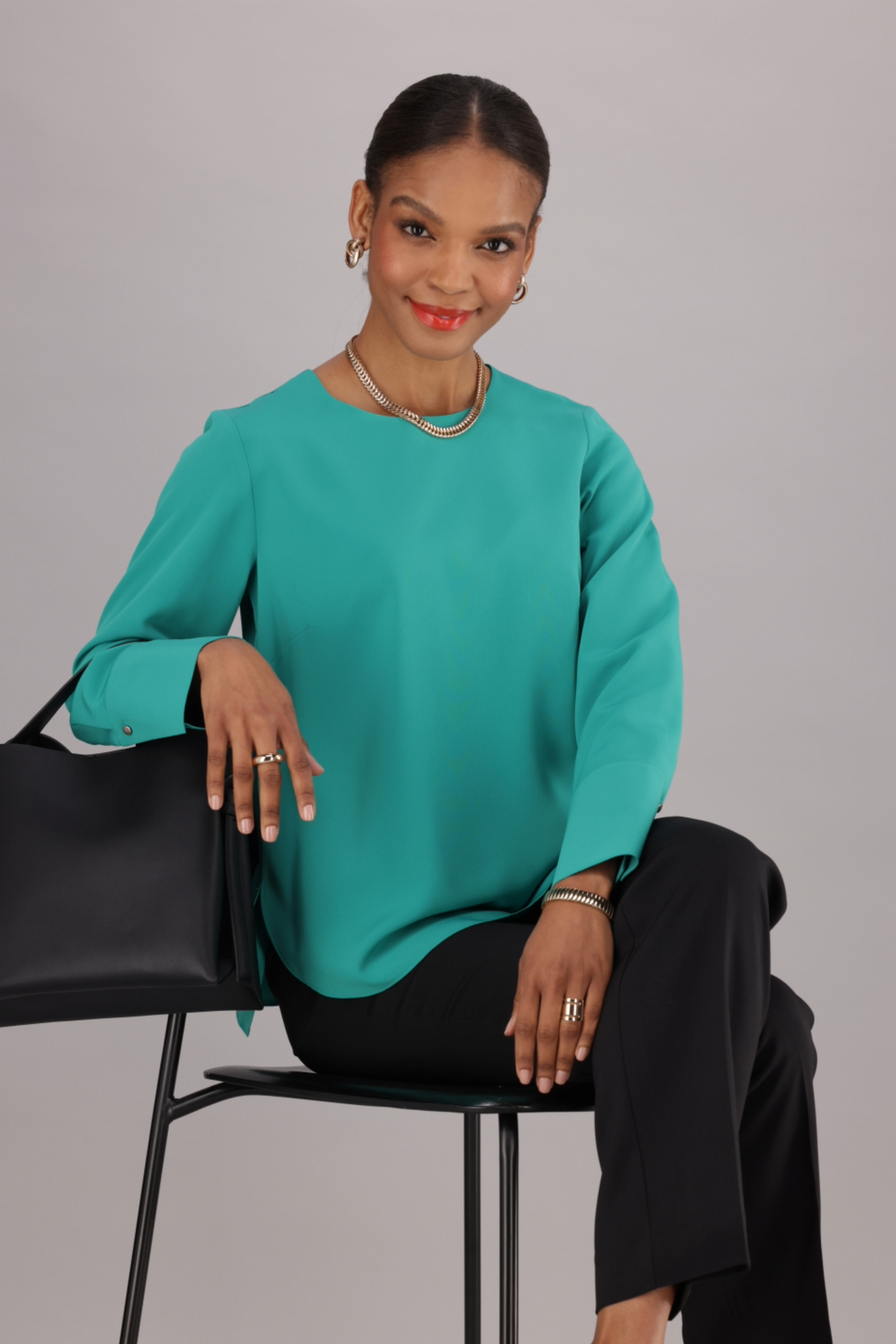 Boxy Curved Hem Top – Green