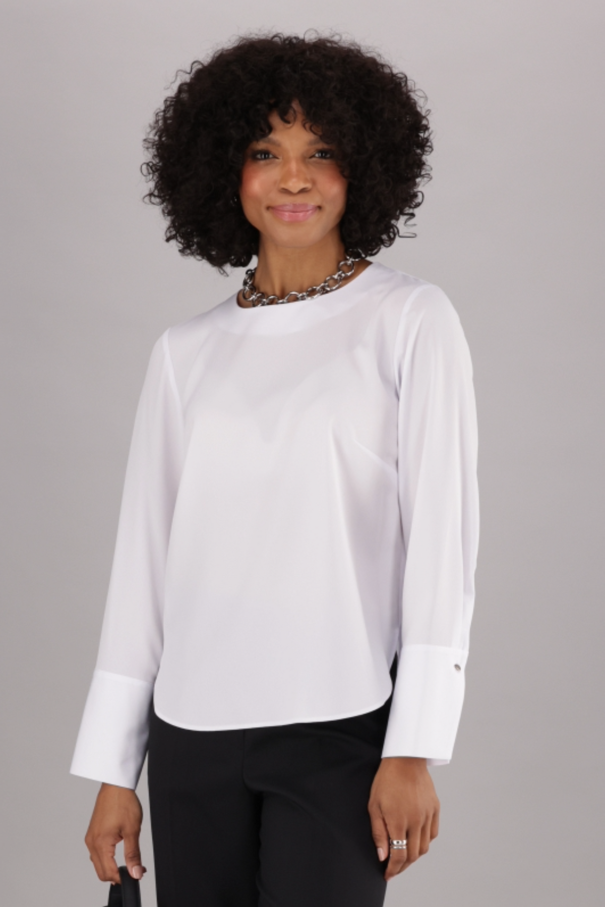 Boxy Curved Hem Top – White