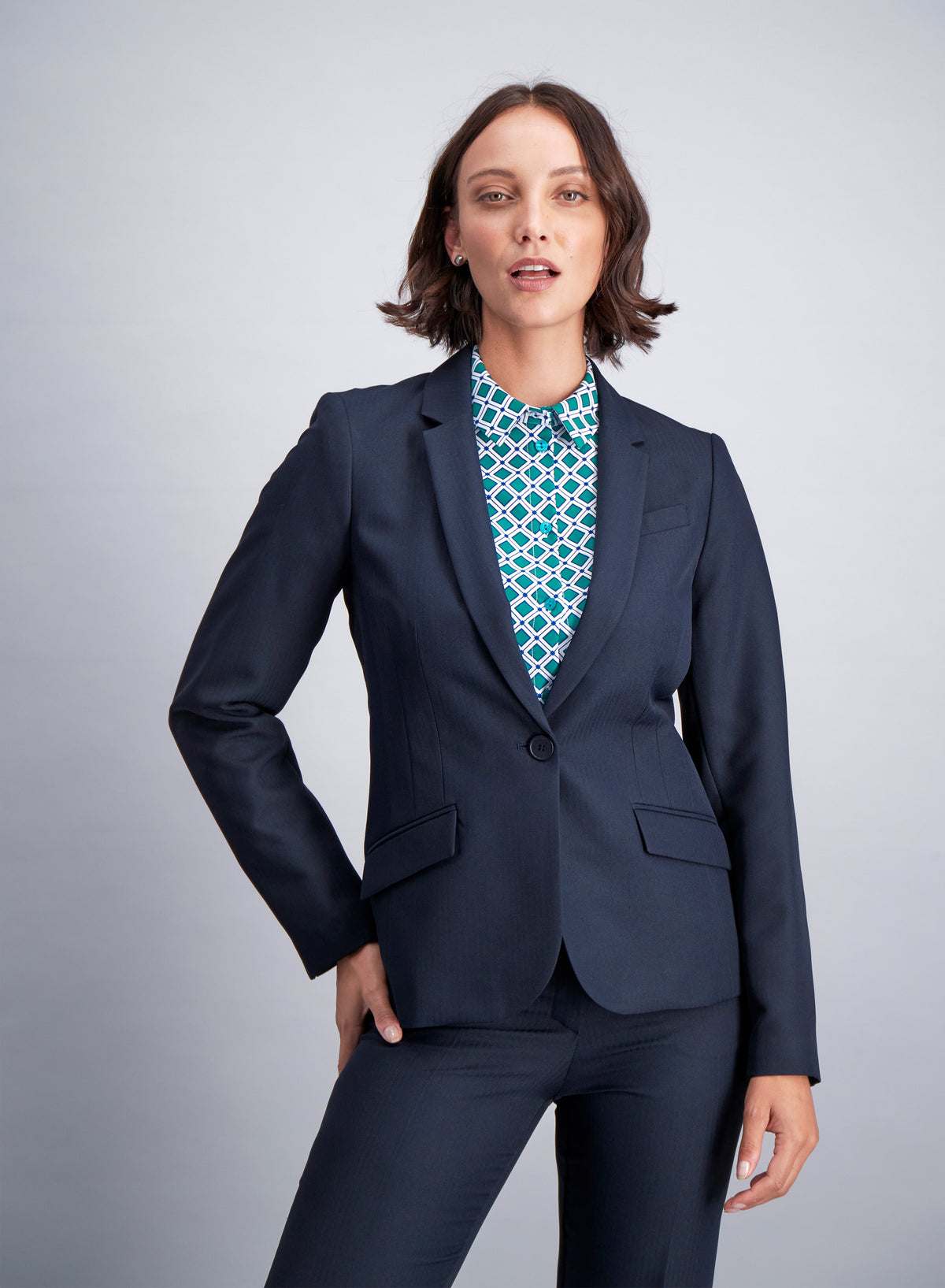 Paige women's fitted work jacket in Greek Navy – ImNow clearance