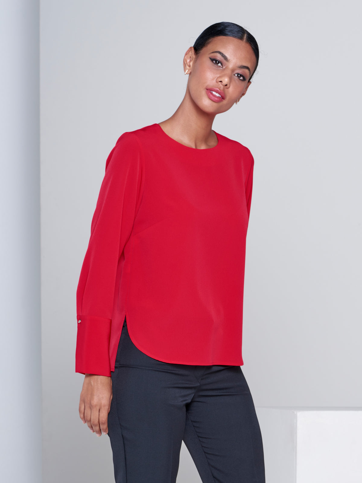 Becky women's boxy curved hem work top in Cranberry – Imagemakers Online Store Sale