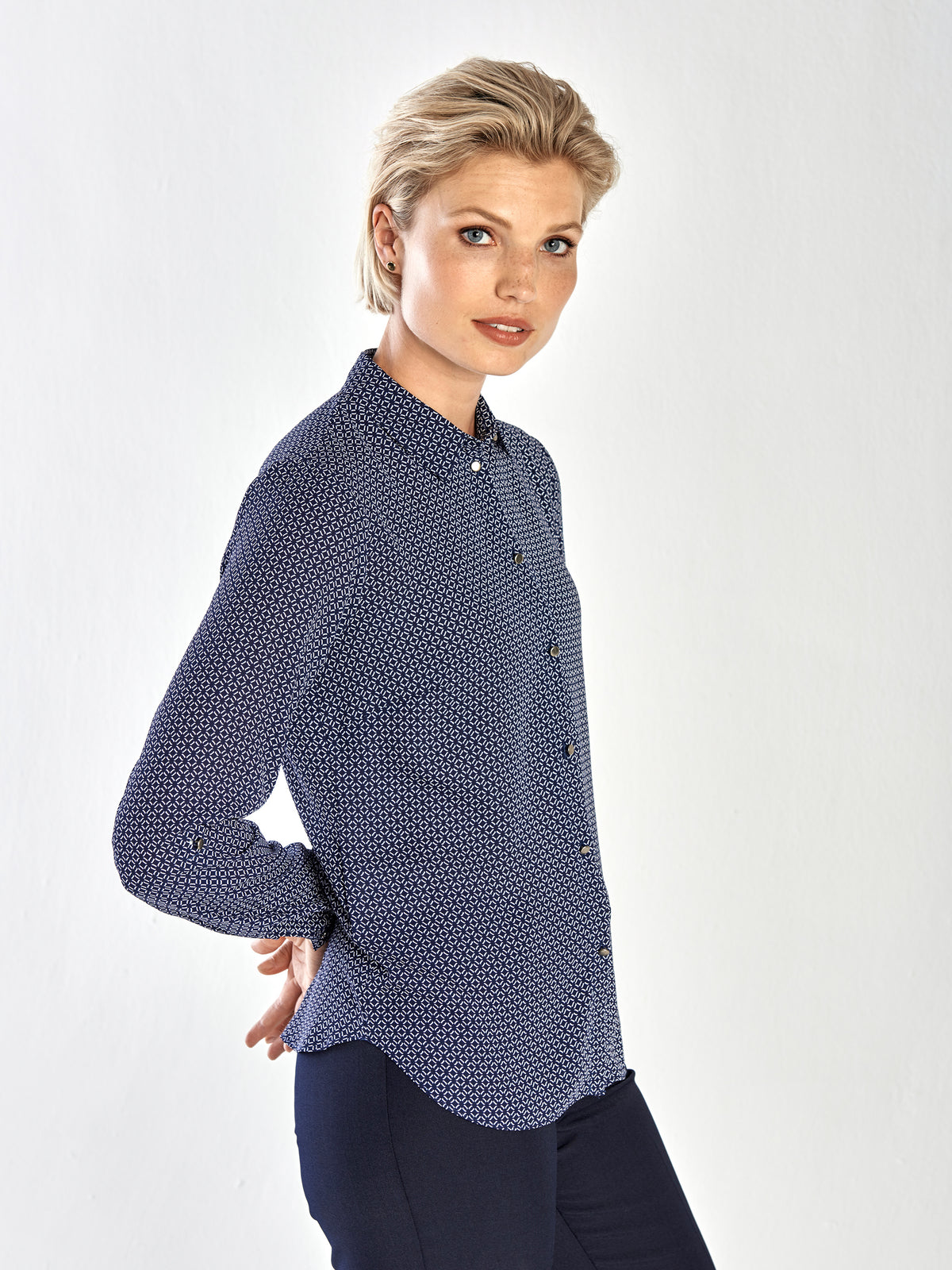 Cathy women's long sleeve work blouse in Imperial – ImNow clearance