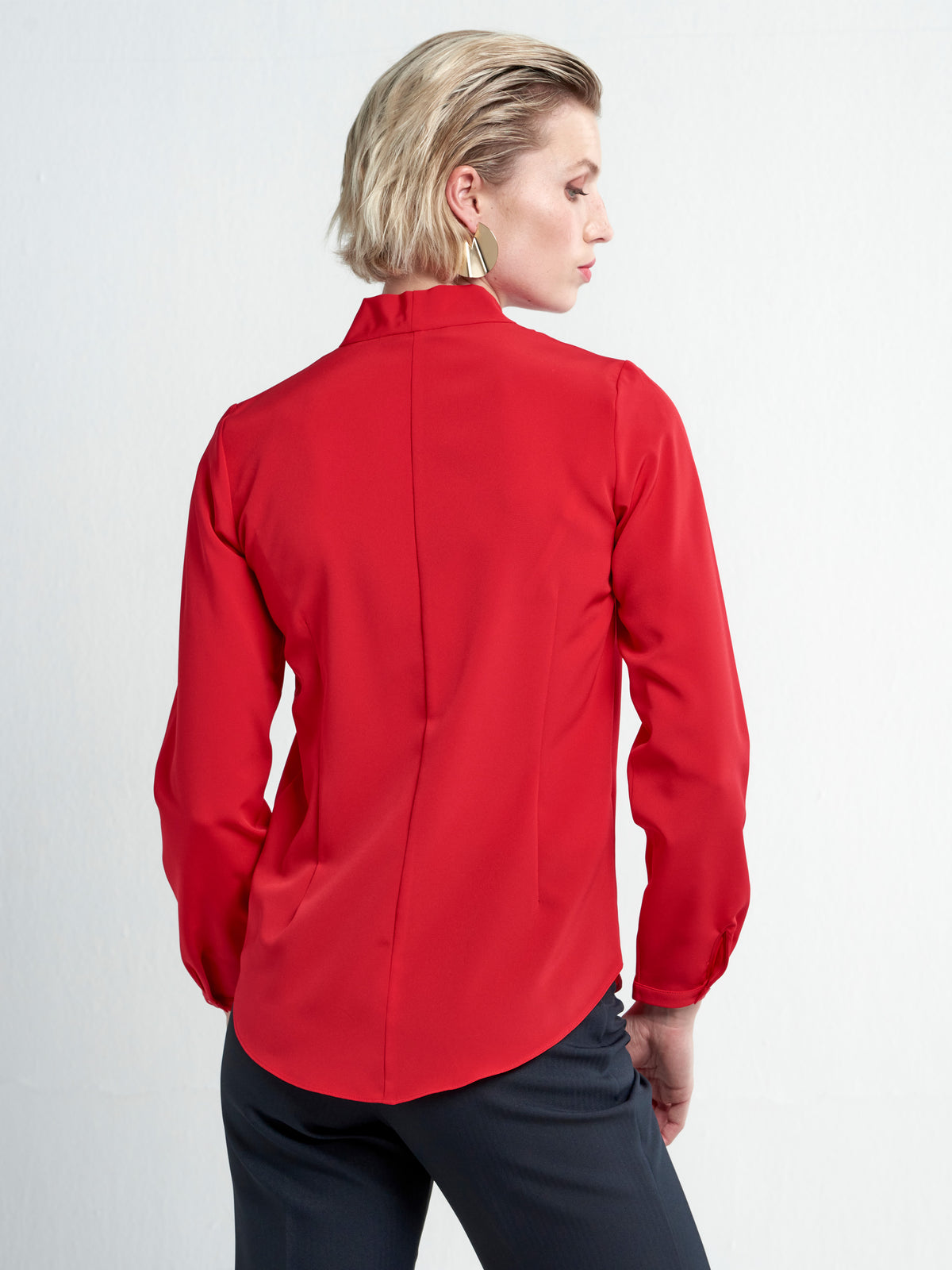 Misha women's drape front work blouse, style shown in Ribbon Red – Imagemakers Online Store Sale