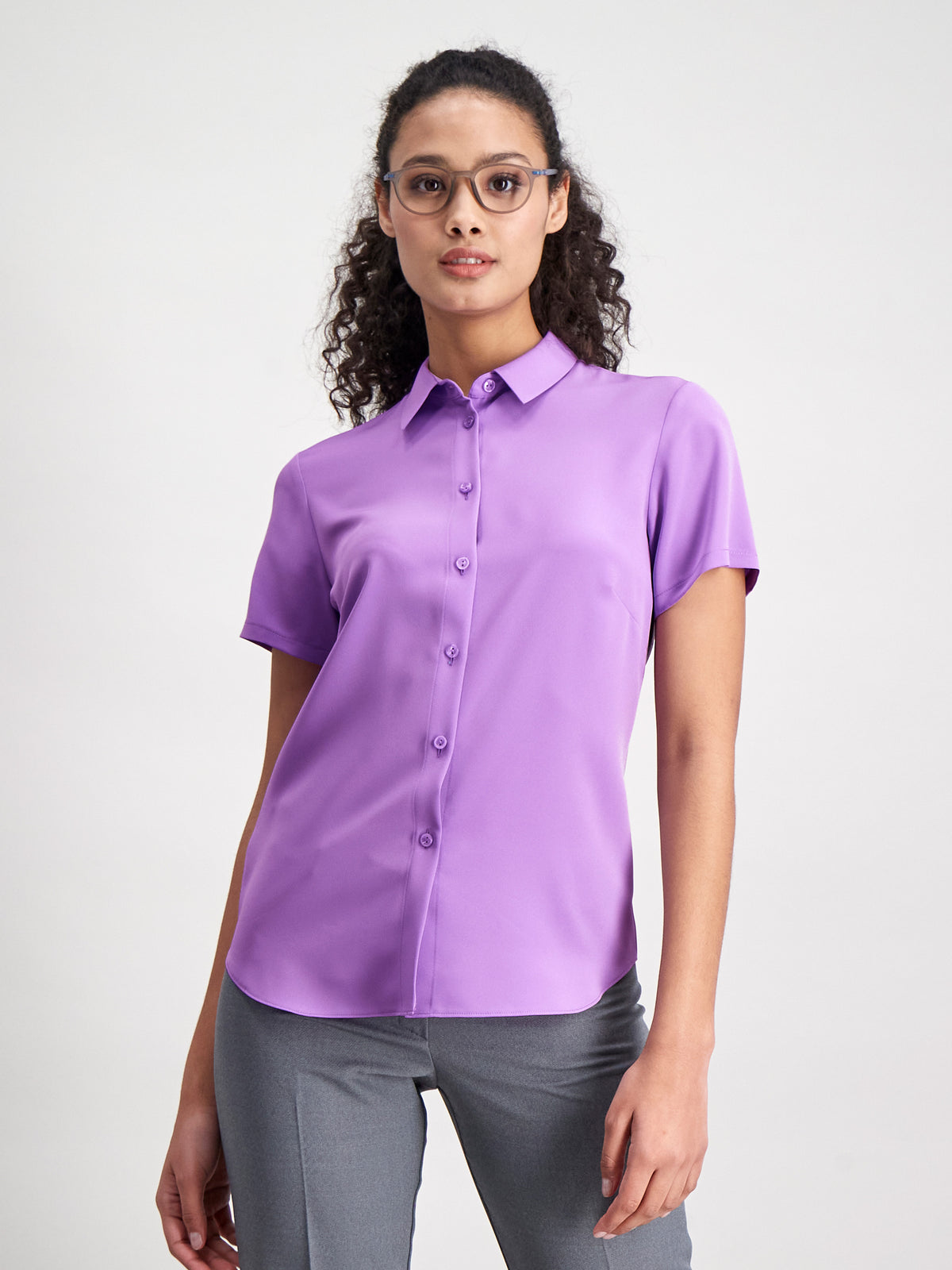 Carrie women's short sleeve work blouse in Amethyst – ImNow clearance