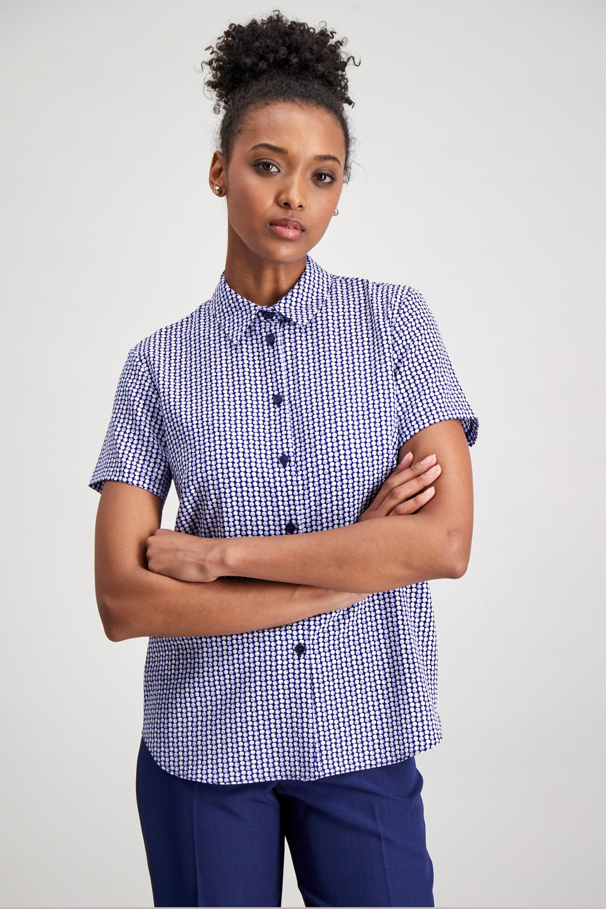 Carrie women's short sleeve work blouse in Clouds – ImNow clearance