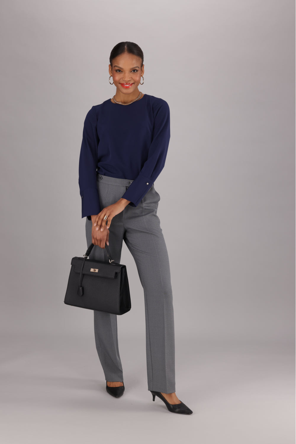 Boxy Curved Hem Top – Navy