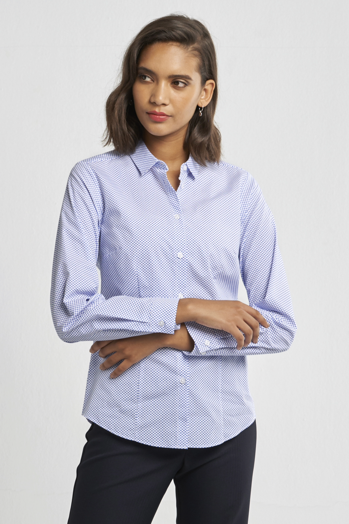Karabo women's long sleeve cotton work shirt in Blue Circles – Imagemakers Online Store Sale
