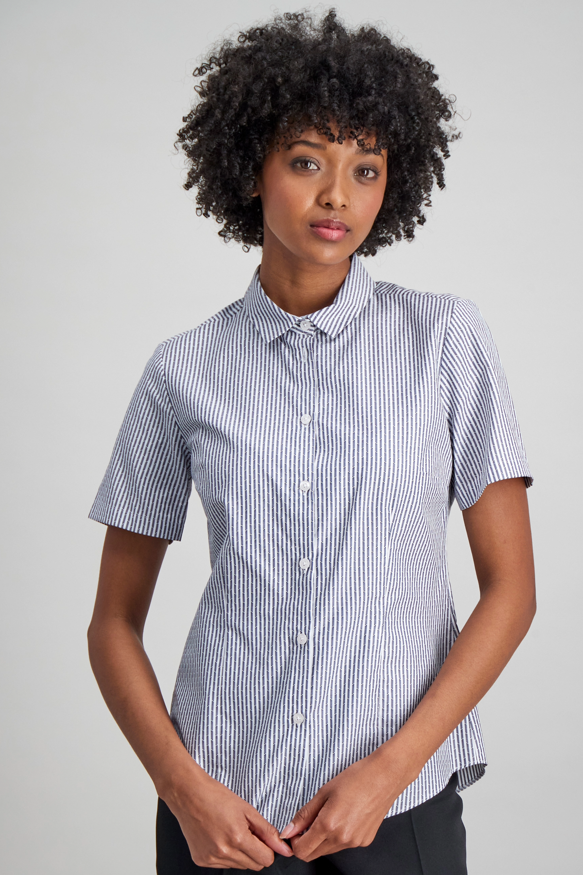 Kerry women's short sleeve cotton work shirt in Black Dobby Stripe – Imagemakers Online Store Sale