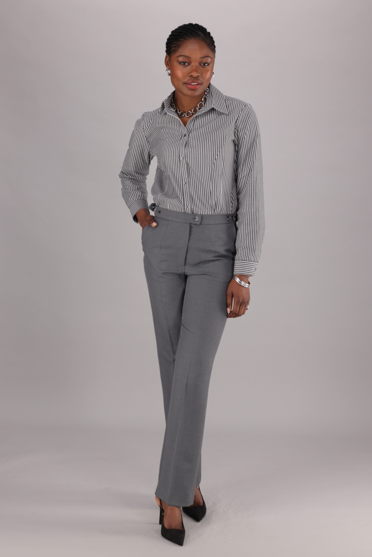 Regular Fit Cotton Rich Shirt - Wide Black Stripe