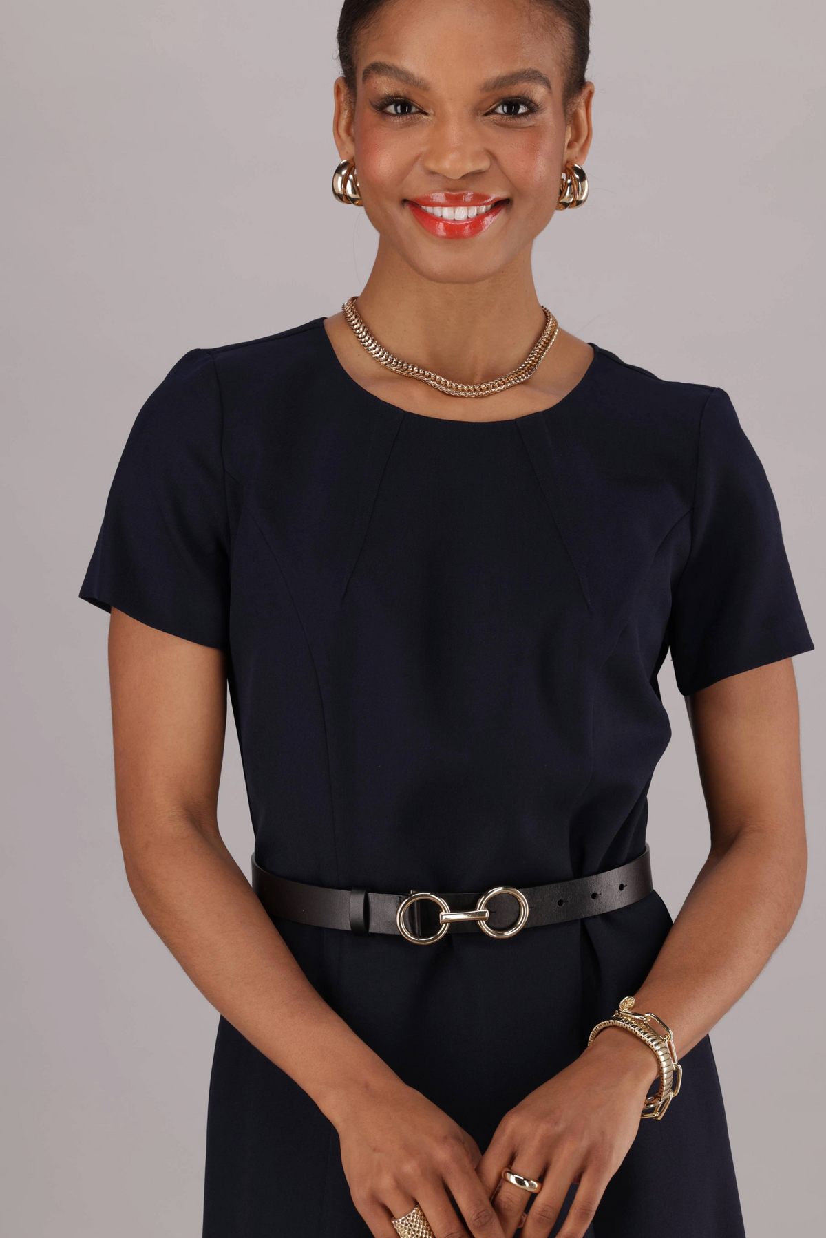 Knee Length Stretch A Line Dress - Navy