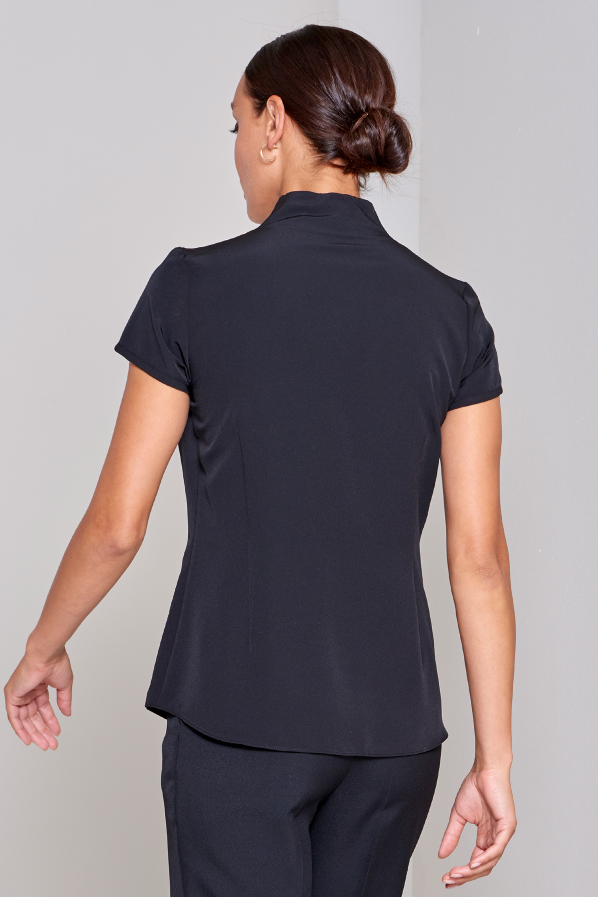 Zodwa women's mandarin collar work blouse, style shown in Pearl Black – Imagemakers Online Store Sale