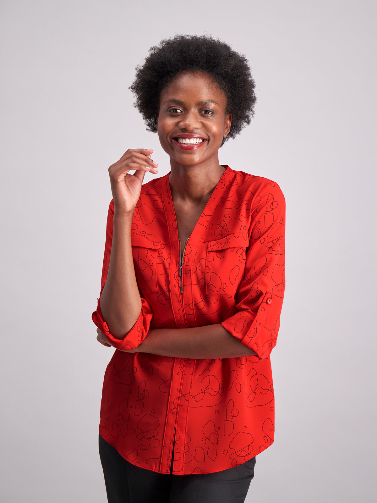 Sabrina women's zip front work blouse in Red Apollo – Imagemakers Online Store Sale