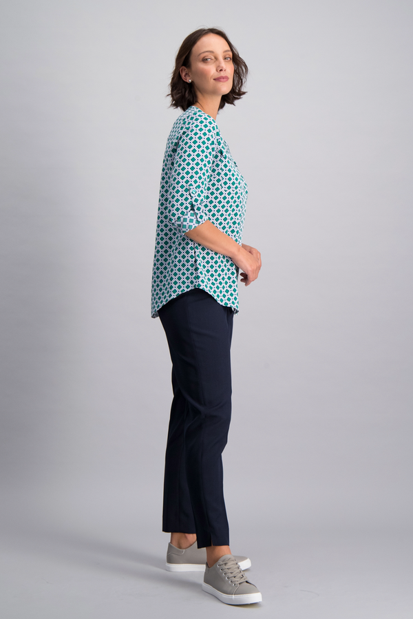 Sabrina zipped neckline blouse - green print - Imagemakers (Pty