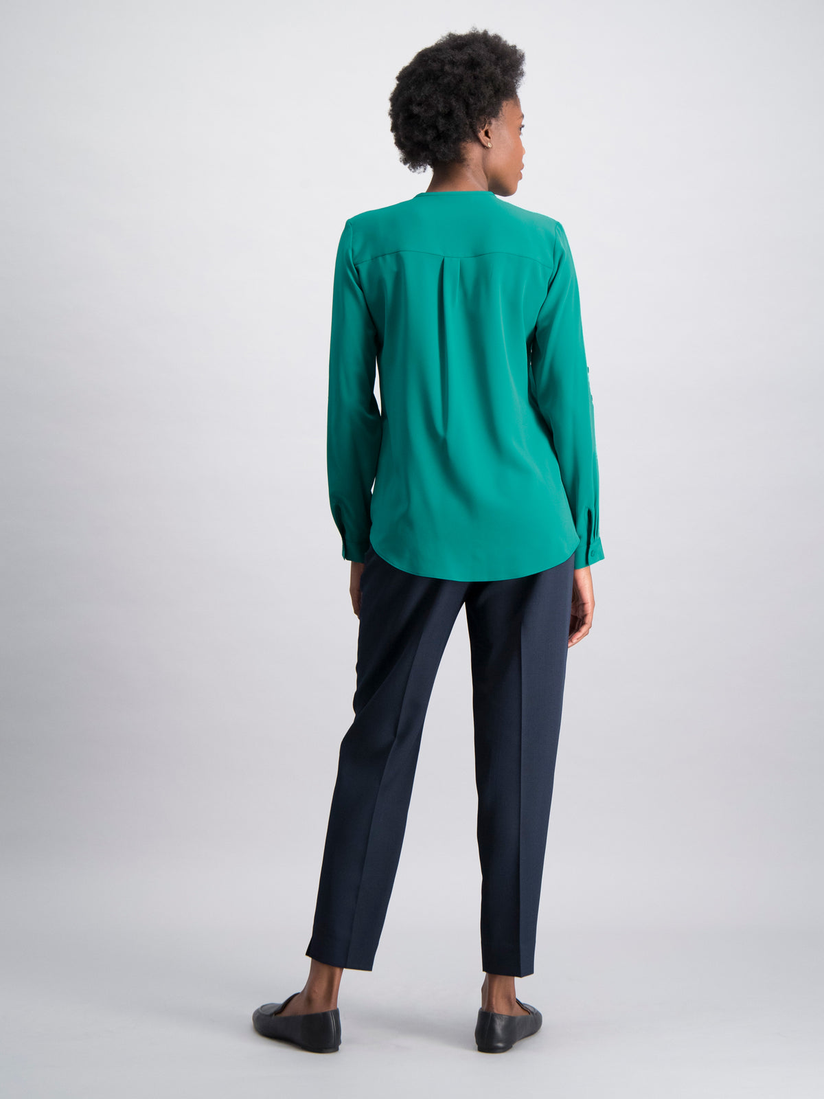 Relaxed Fit V Neck Zip Blouse - Green
