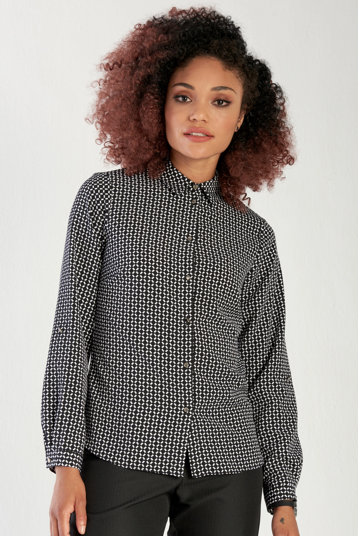 Cathy women's long sleeve work blouse in Graphic – ImNow clearance