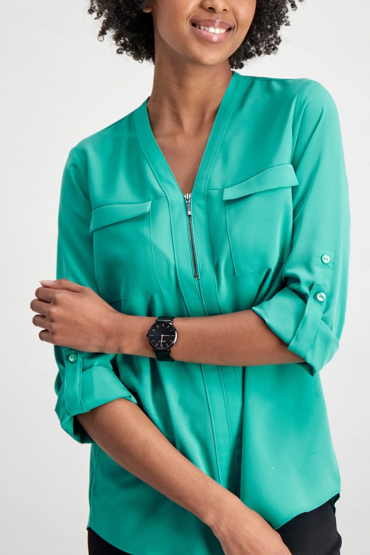 Sabrina women's zip front work blouse in Fern – Imagemakers Online Store Sale