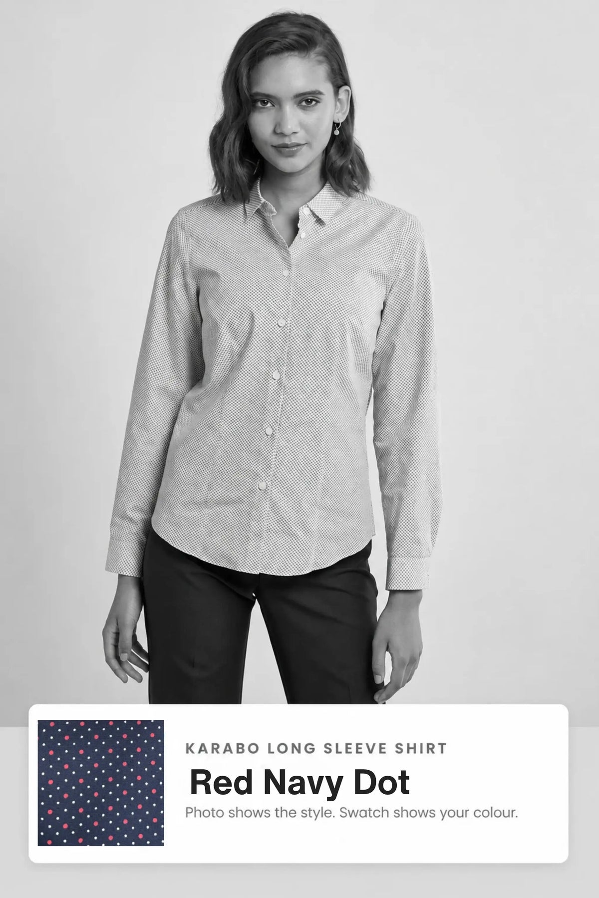 Karabo women's long sleeve cotton work shirt in Red Navy Dot – Imagemakers Online Store Sale