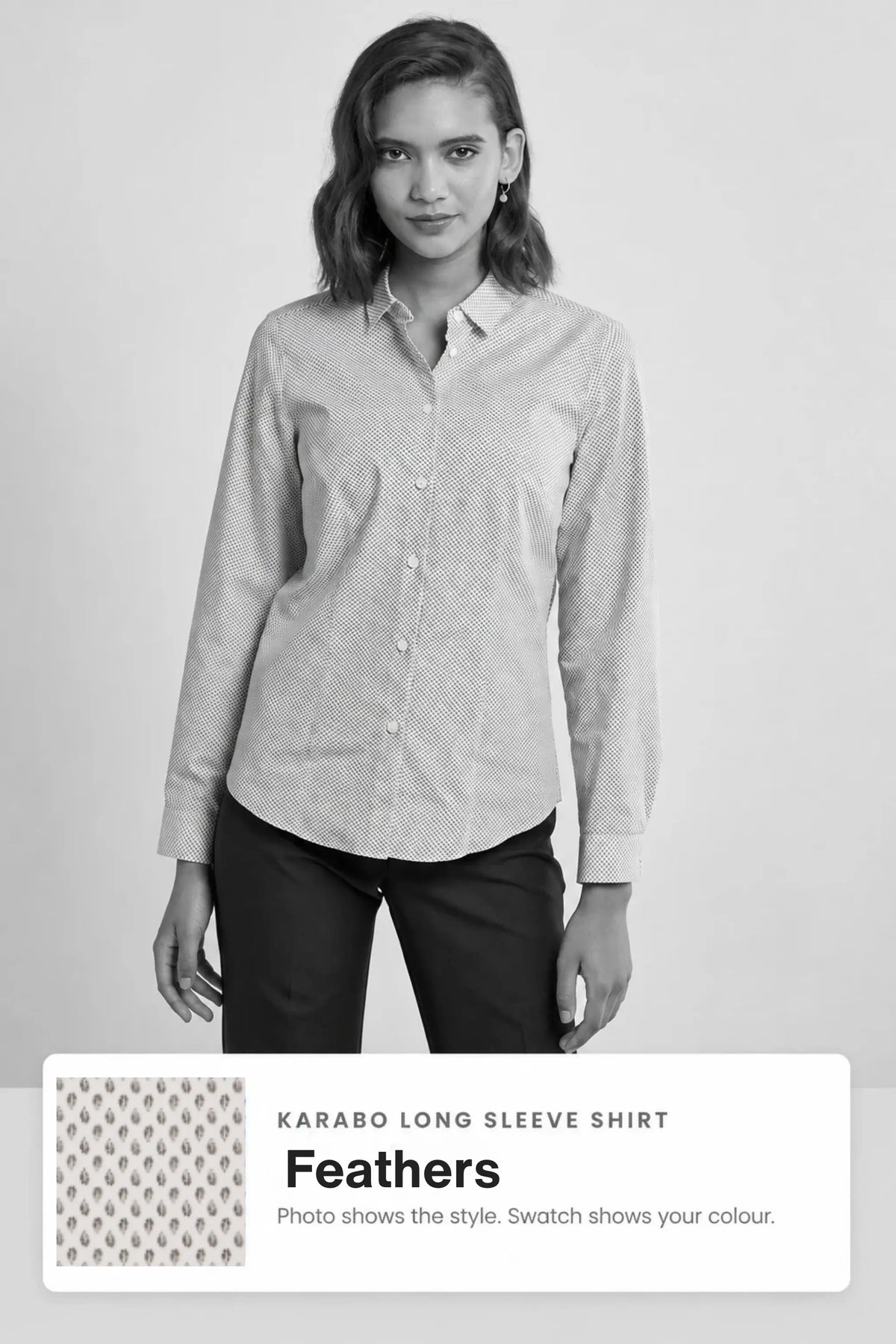 Karabo women's long sleeve cotton work shirt in Feathers – Imagemakers Online Store Sale