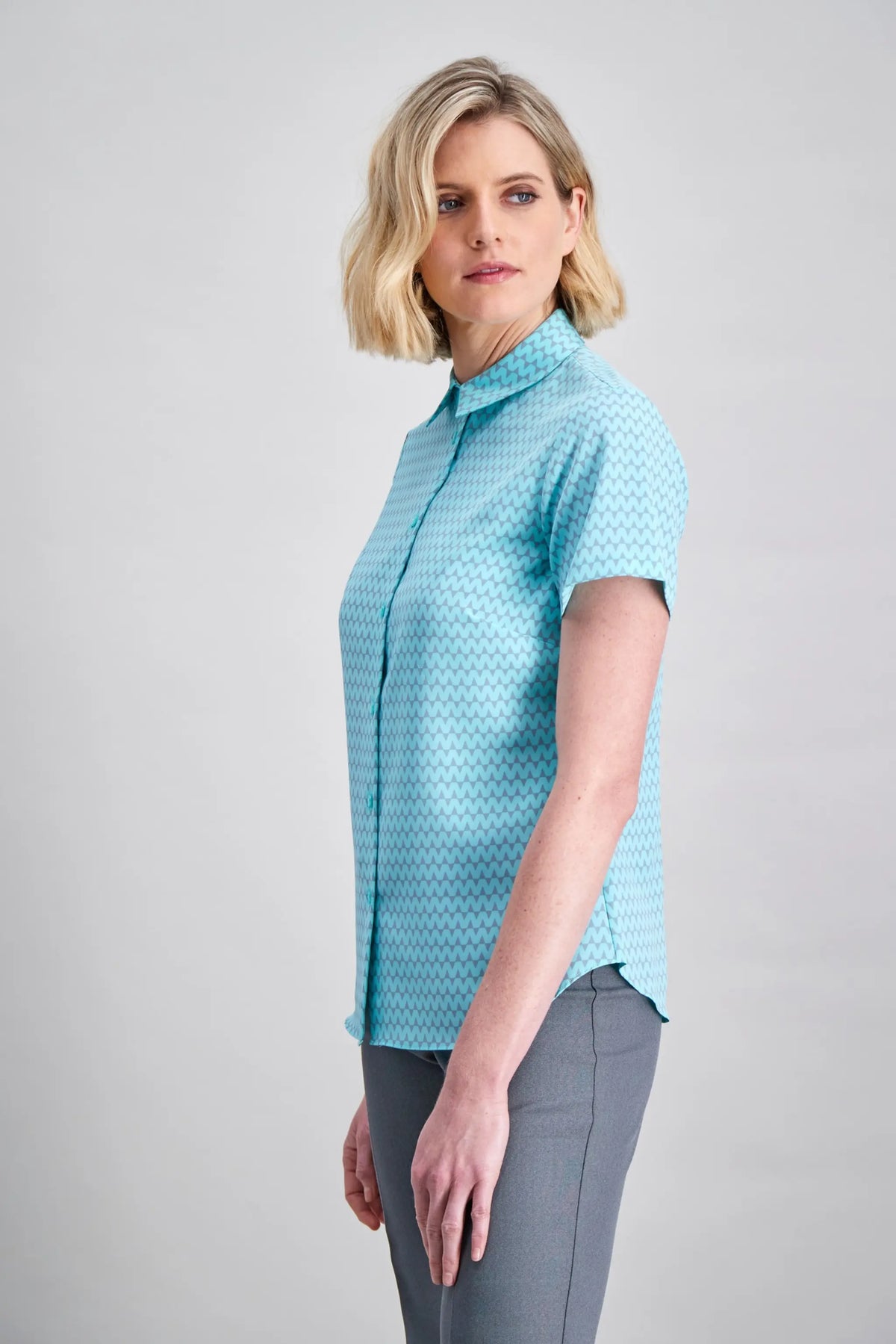 Carrie women's short sleeve work blouse in Palm – ImNow clearance