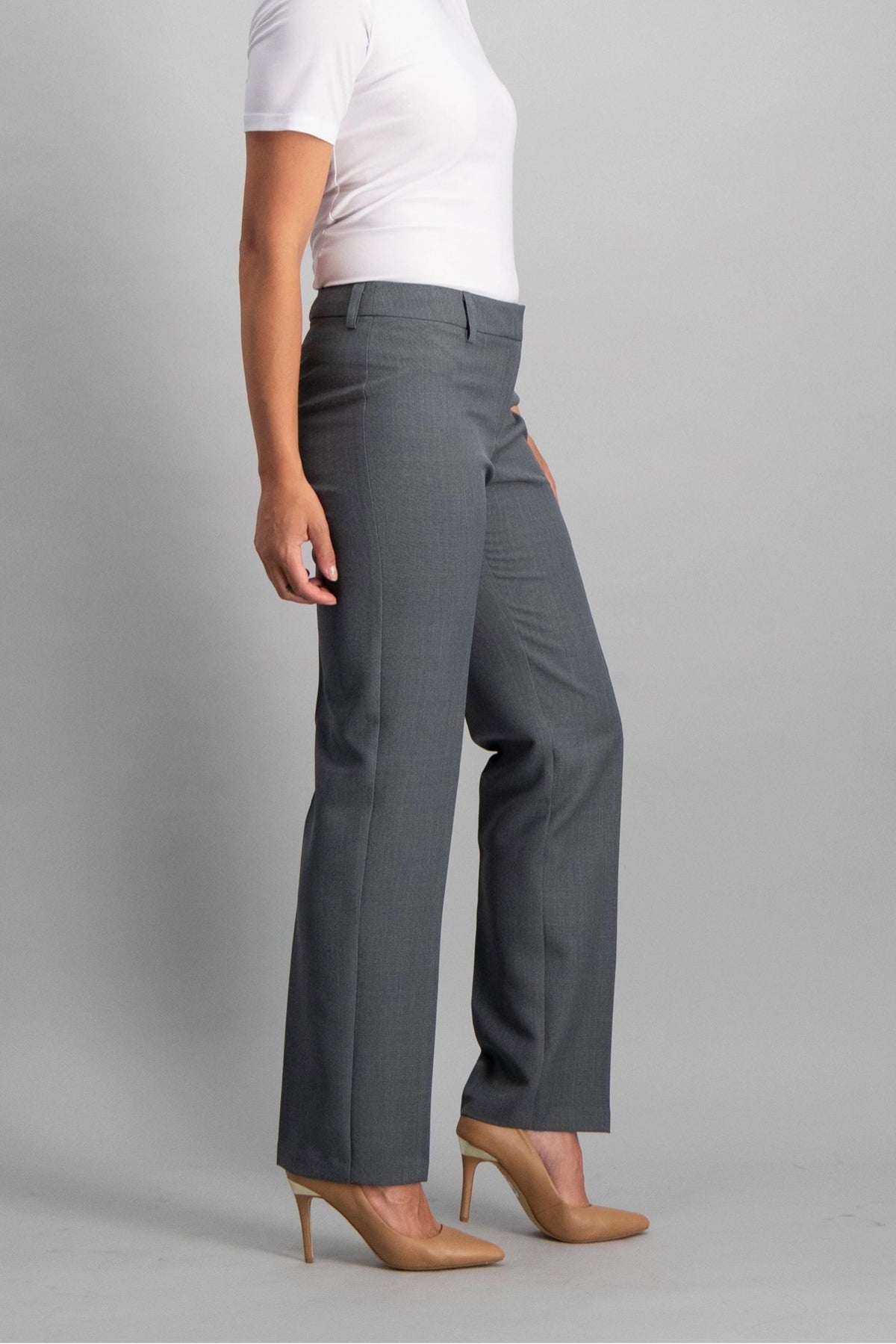 ImNow Grey Corporate Mid-Rise Trousers For Women Office Wear
