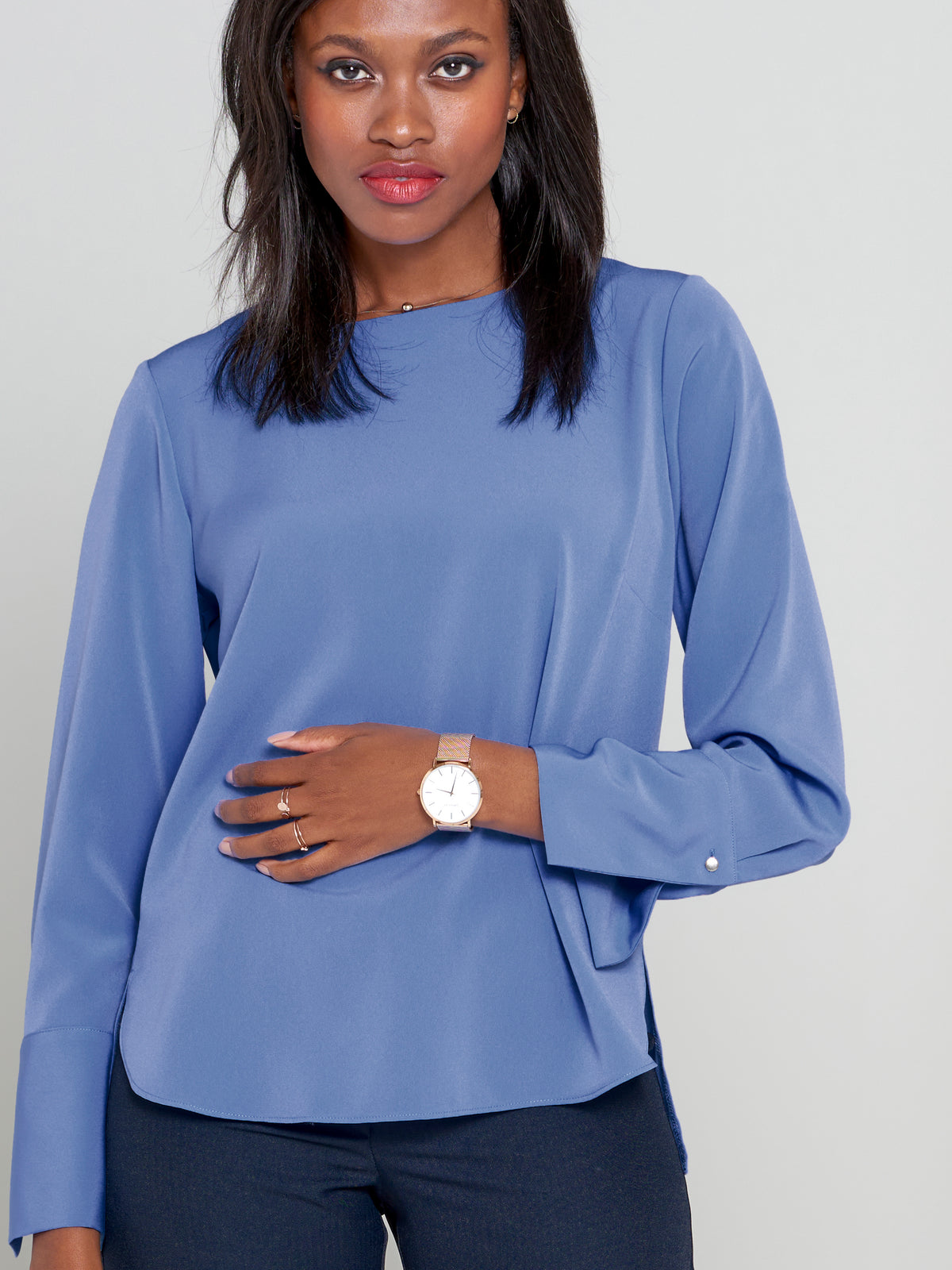 Becky women's boxy curved hem work top in Airforce Blue – Imagemakers Online Store Sale