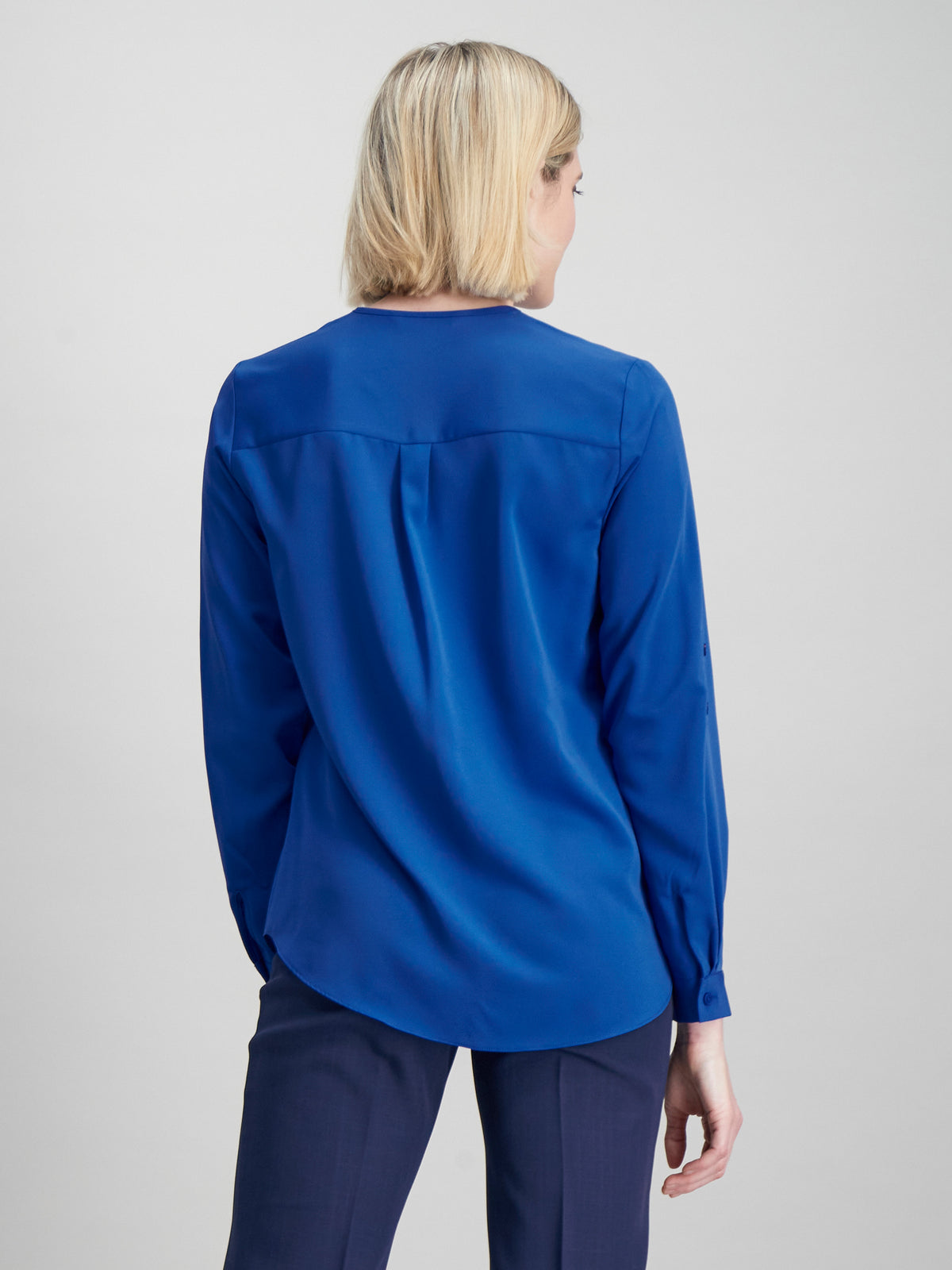 Relaxed Fit V Neck Zip Blouse - Bright Blue
