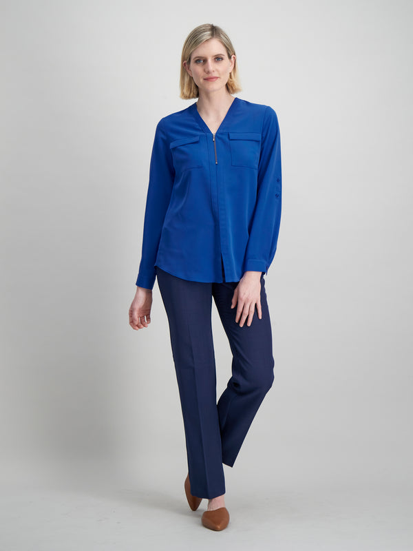 Sabrina zipped neckline blouse - bright blue - Imagemakers (Pty