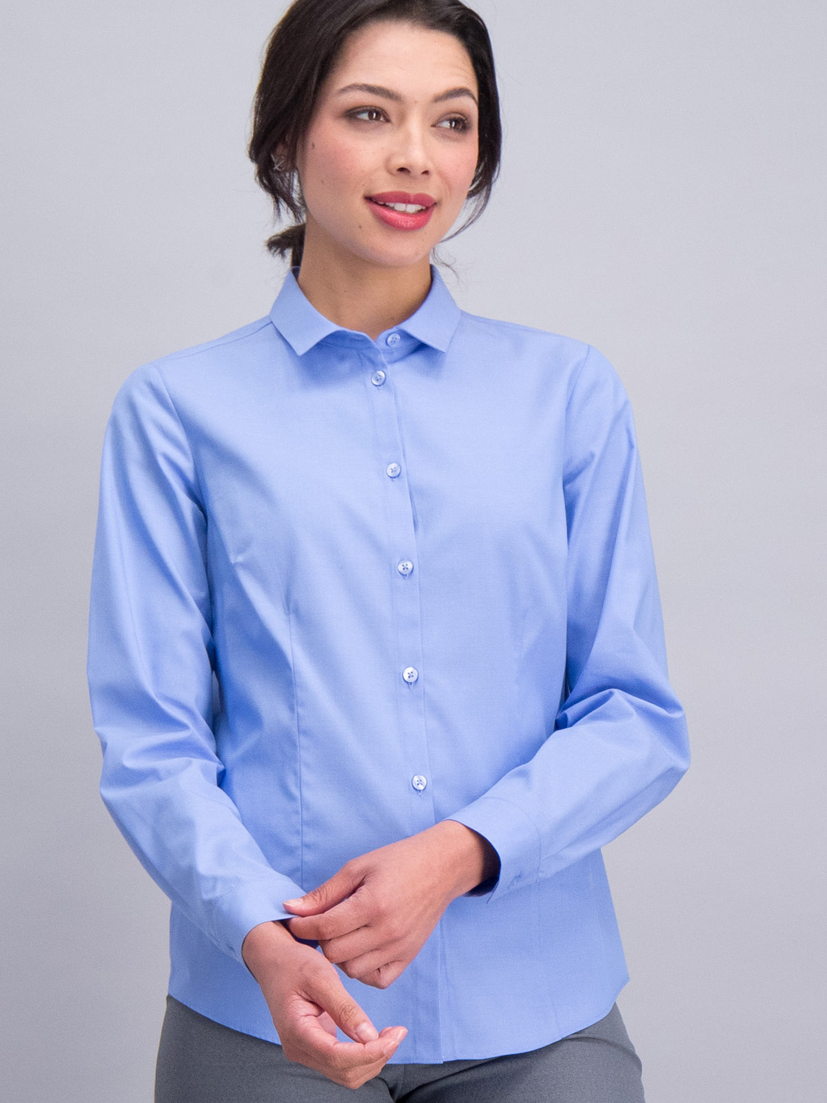 Karabo women's long sleeve cotton work shirt in Topaz – Imagemakers Online Store Sale