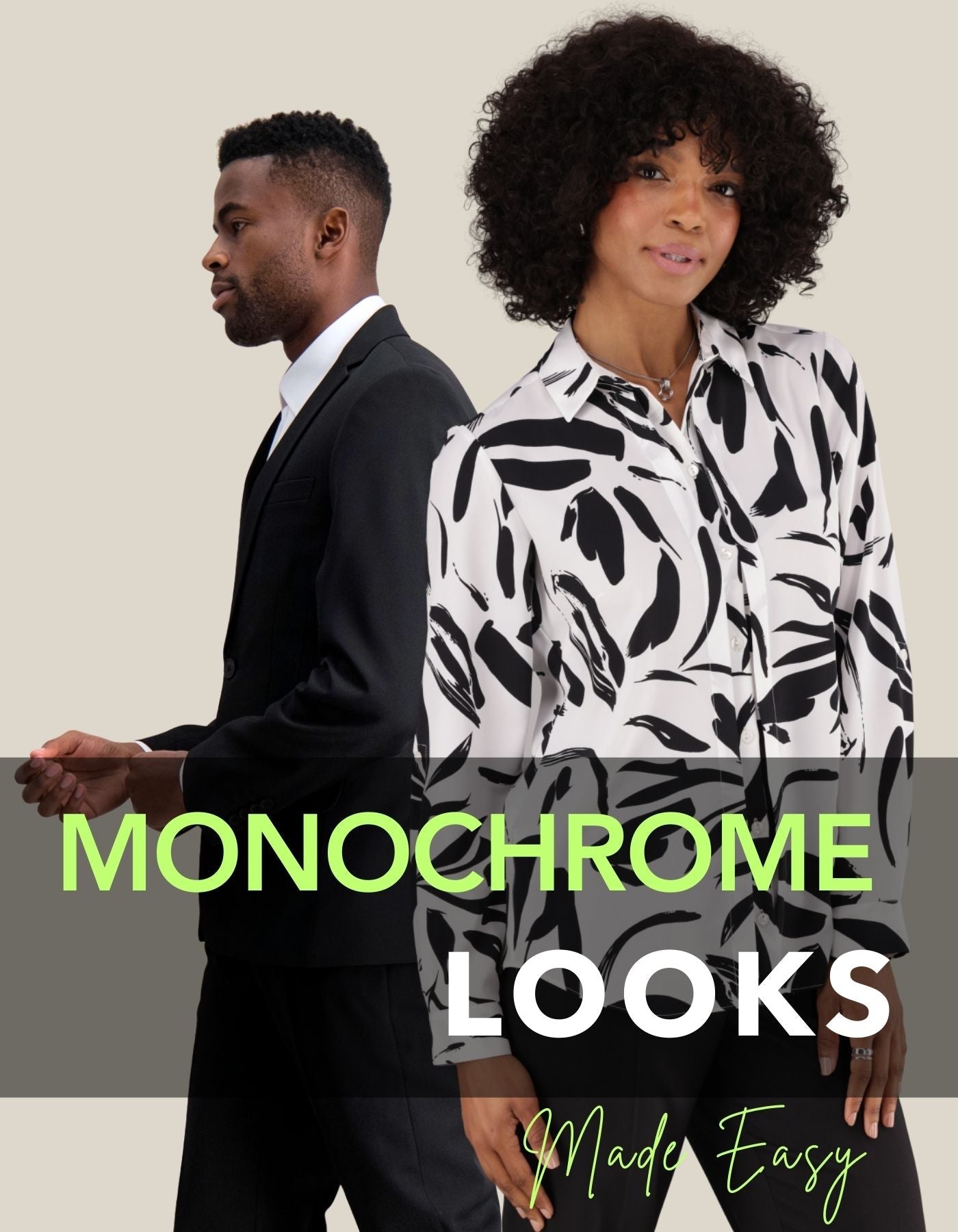 Monochrome office outfits featuring blazers, tailored pants, and crisp cotton shirts