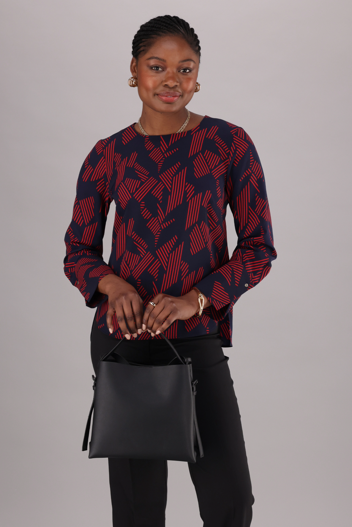 Becky boxy blouse - navy / red stripe