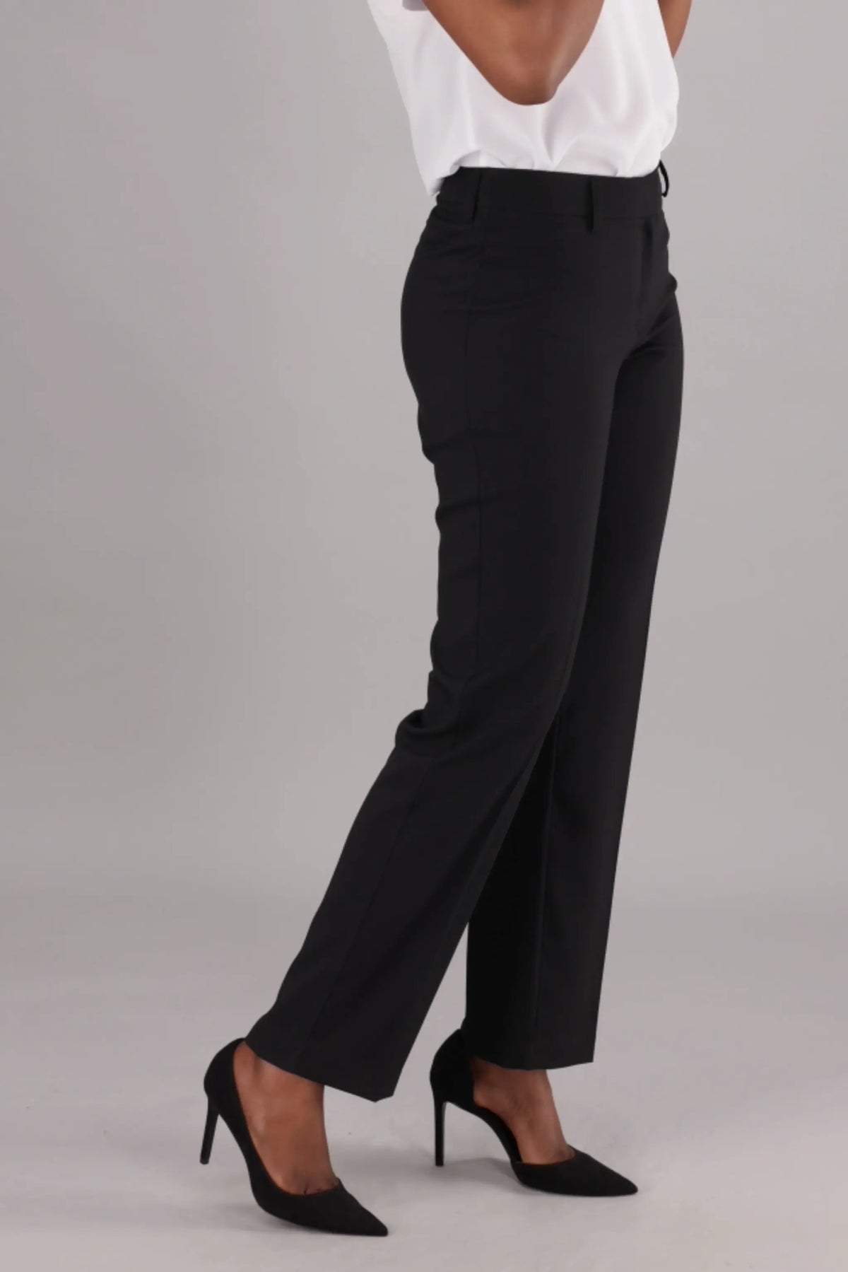 Ladies Black Straight Leg Mid-Rise Pants From ImNow By Imagemakers