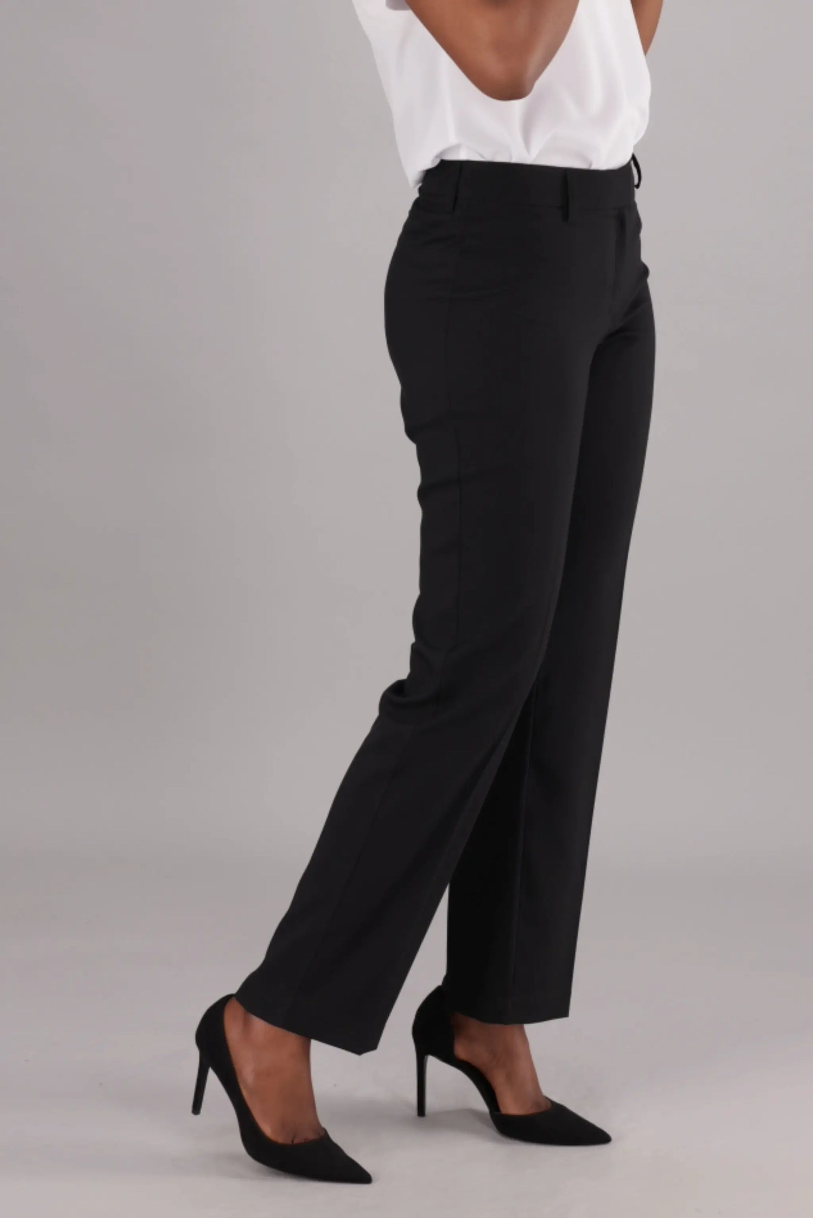 Ladies Black Straight Leg Mid-Rise Pants From ImNow By Imagemakers