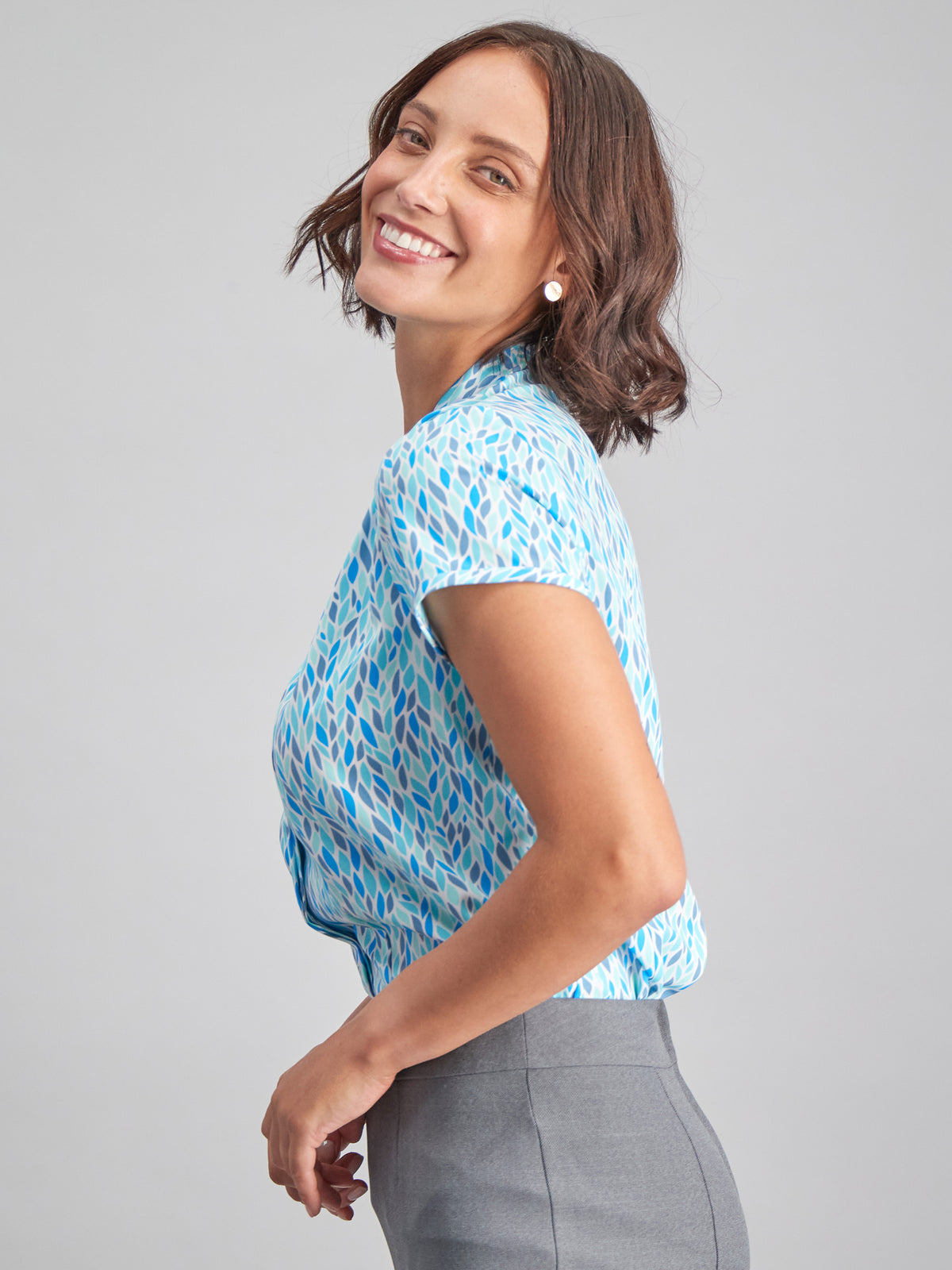 Amelia women's shawl collar work blouse in Leaves – Imagemakers Online Store Sale