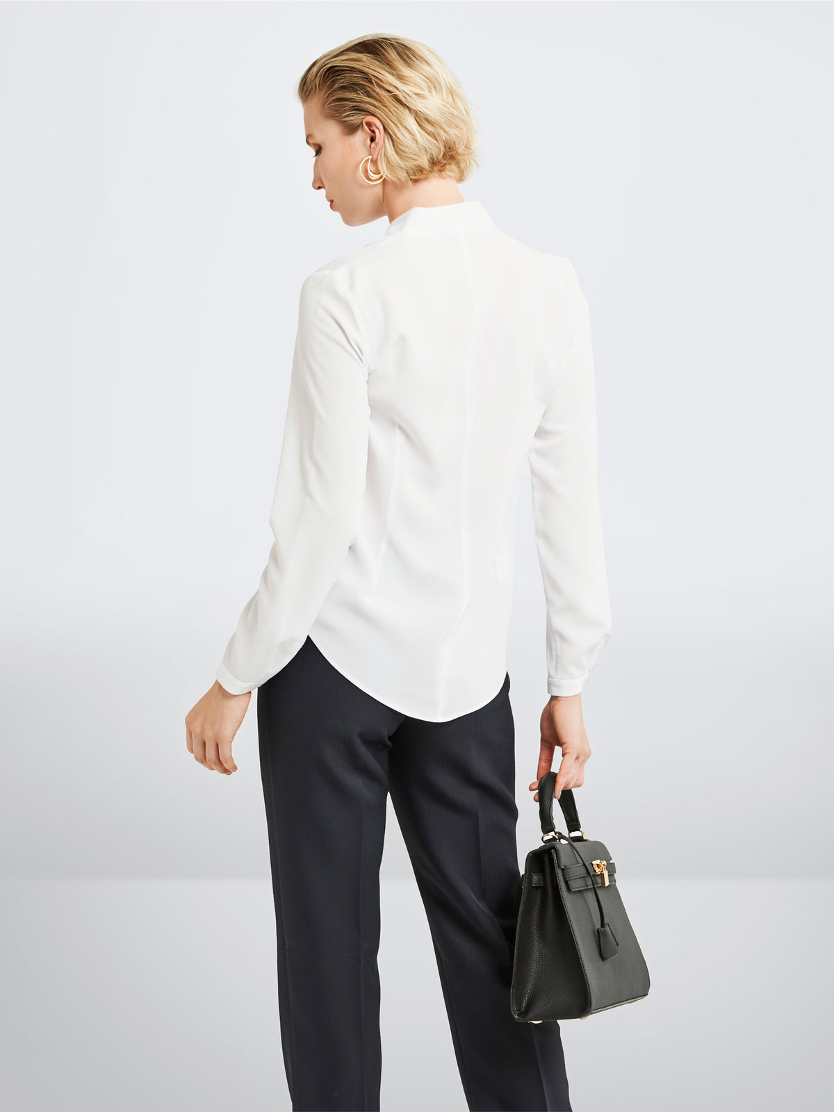 Misha women's drape front work blouse, style shown in Pearl White – Imagemakers Online Store Sale