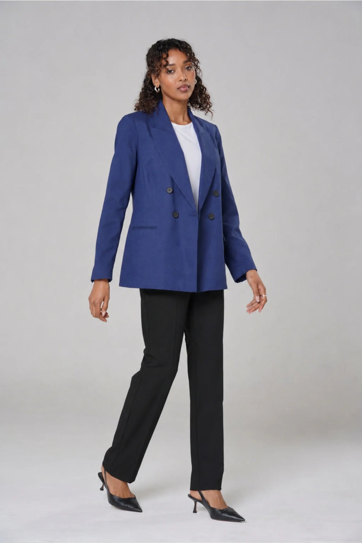 Women's corporate blazer in blue and black houndstooth by IMNOW.
