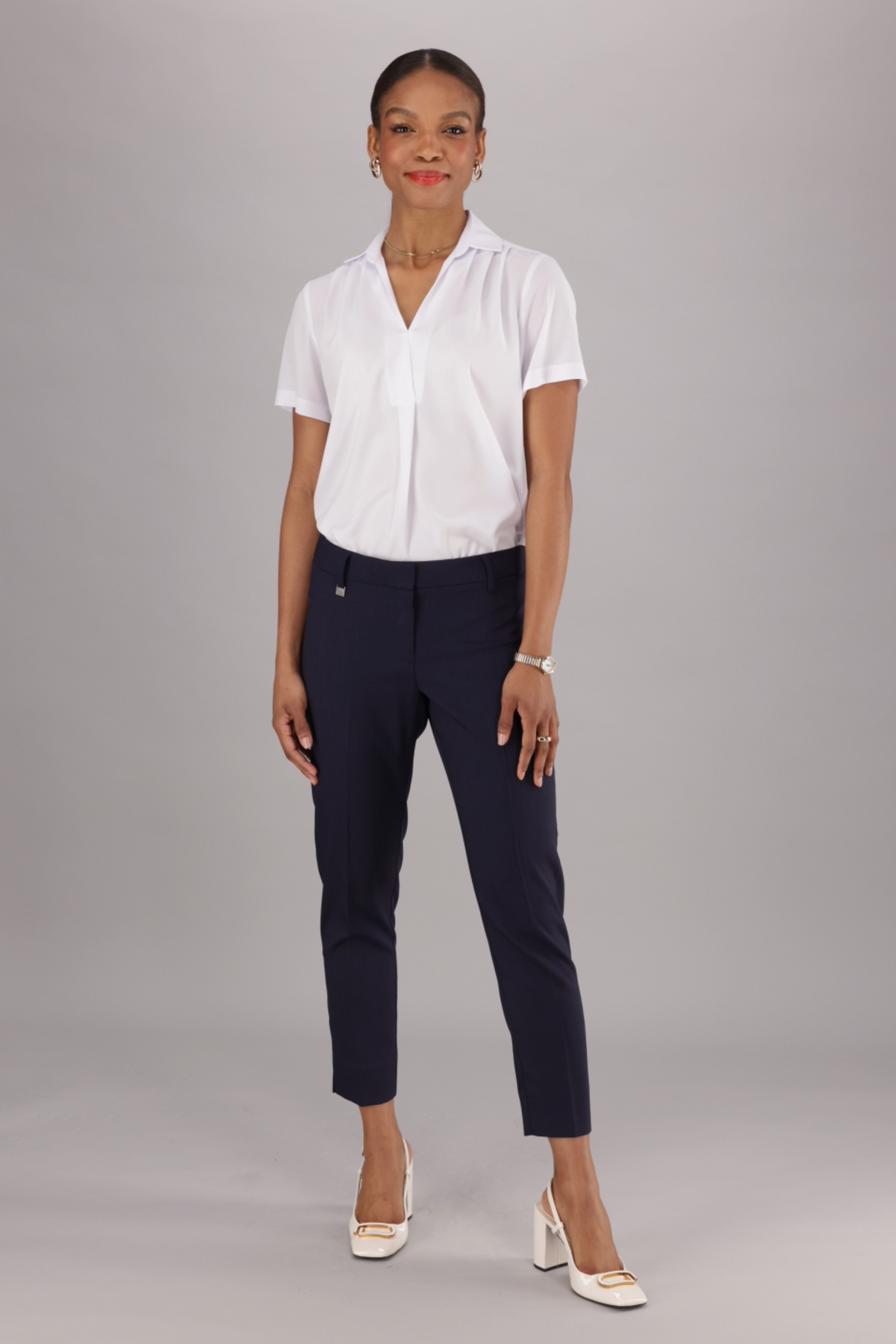 Caprice cropped slim leg pants - navy stretch