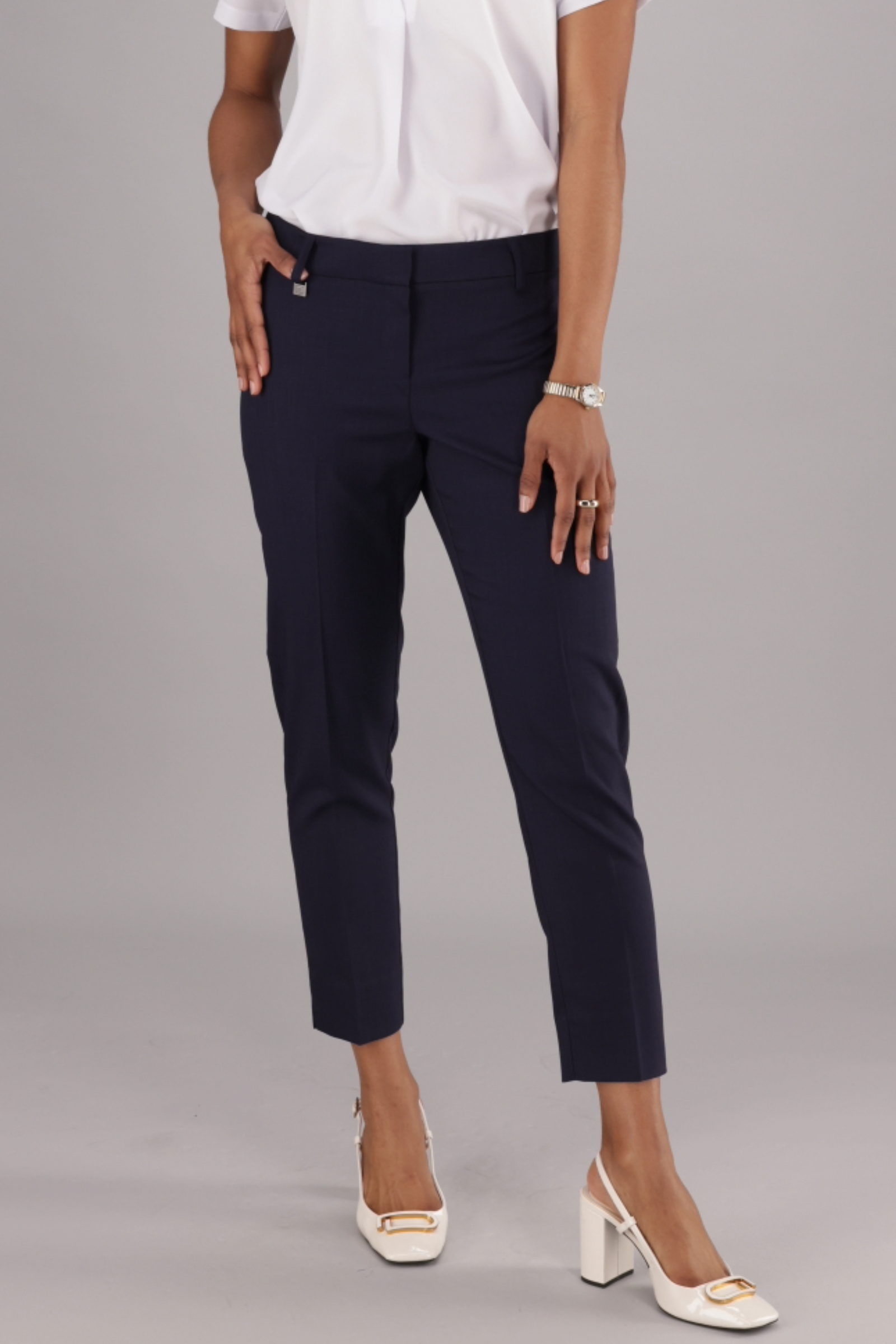 Caprice navy stretch cropped ladies pants from ImNow by Imagemakers