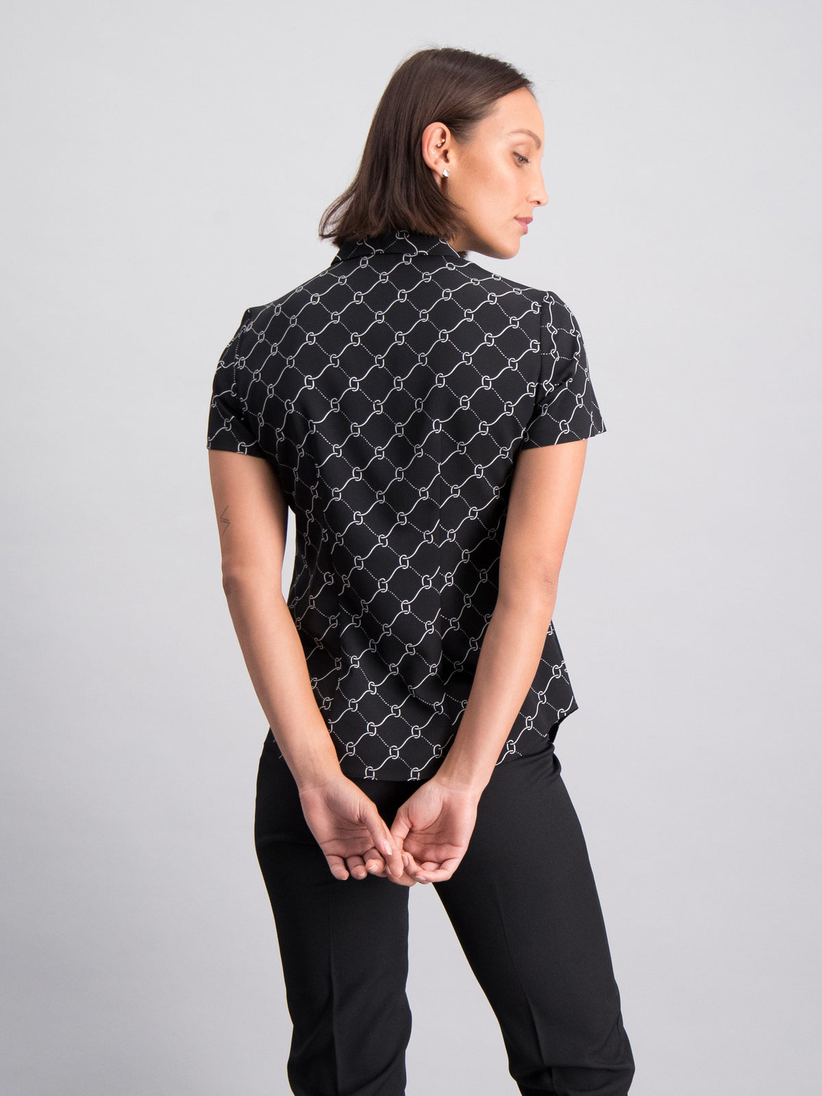 Carrie women's short sleeve work blouse in Black Chain – ImNow clearance