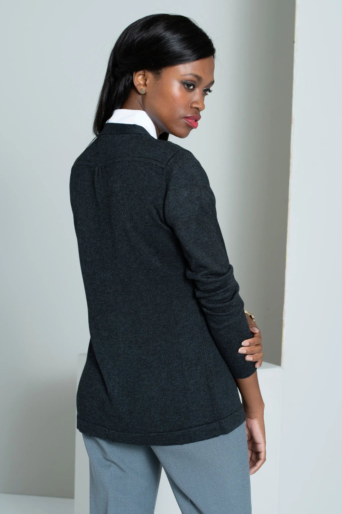 Ladies long sleeve charcoal knitwear from ImNow.
