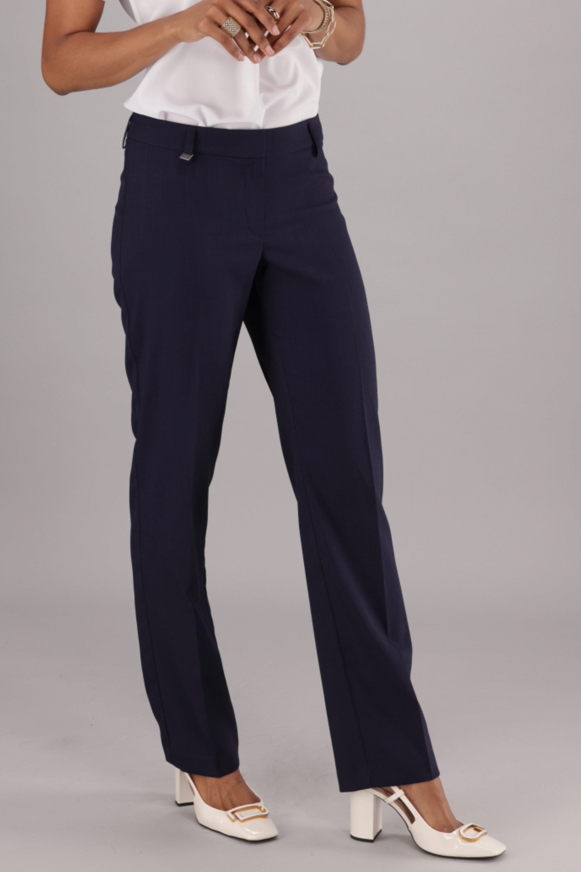 Christine Ladies Navy Straight Leg Classic Mid-rise Pants from ImNow by Imagemakers
