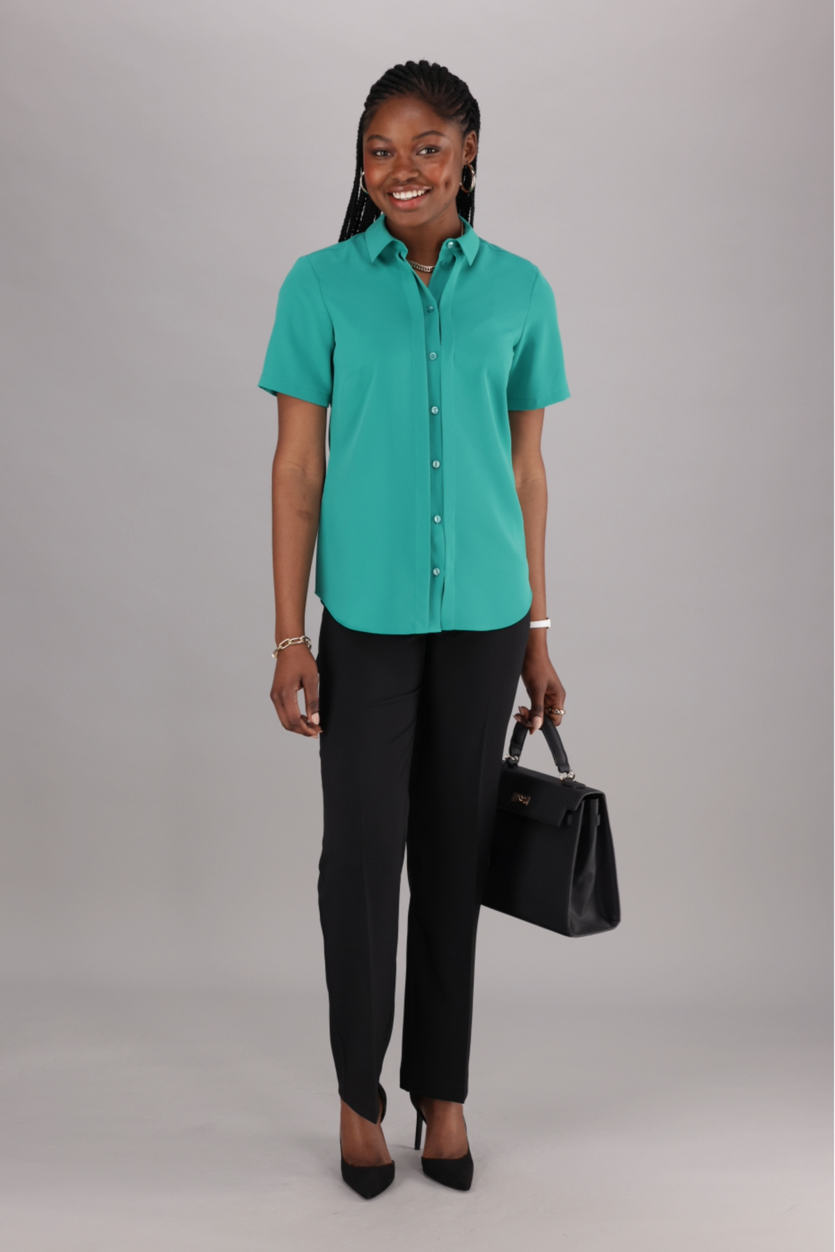 Women's Classic Green Button down Blouse with Collar and back dart ideal for everyday from ImNow.