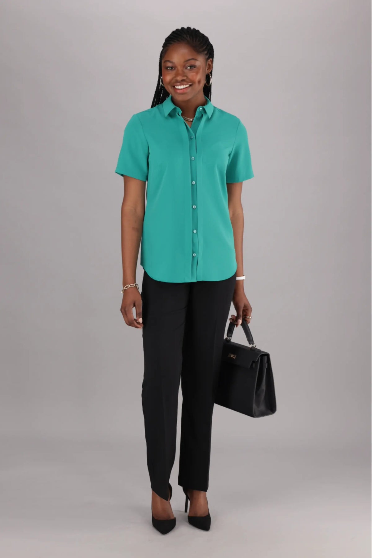 Women's Classic Green Button down Blouse with Collar and back dart ideal for everyday from ImNow.