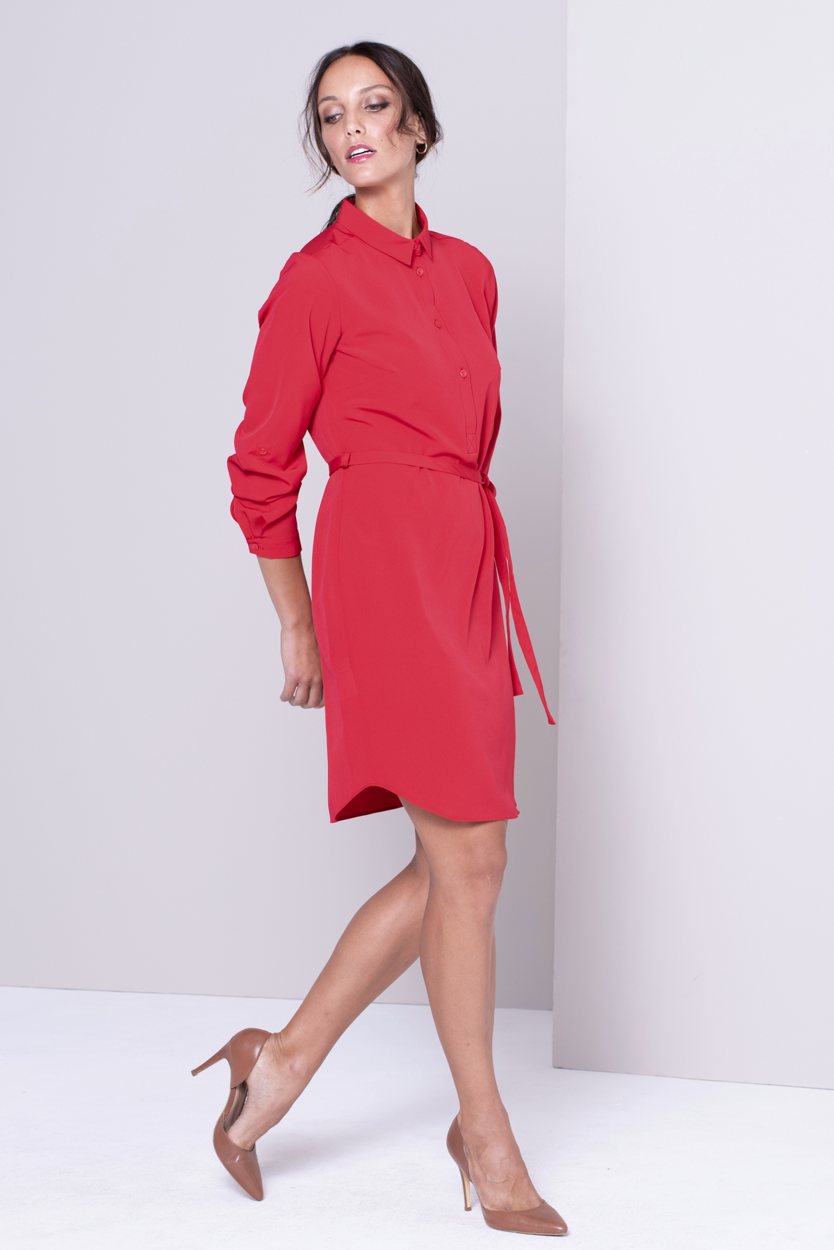 Claudia shirt dress - red