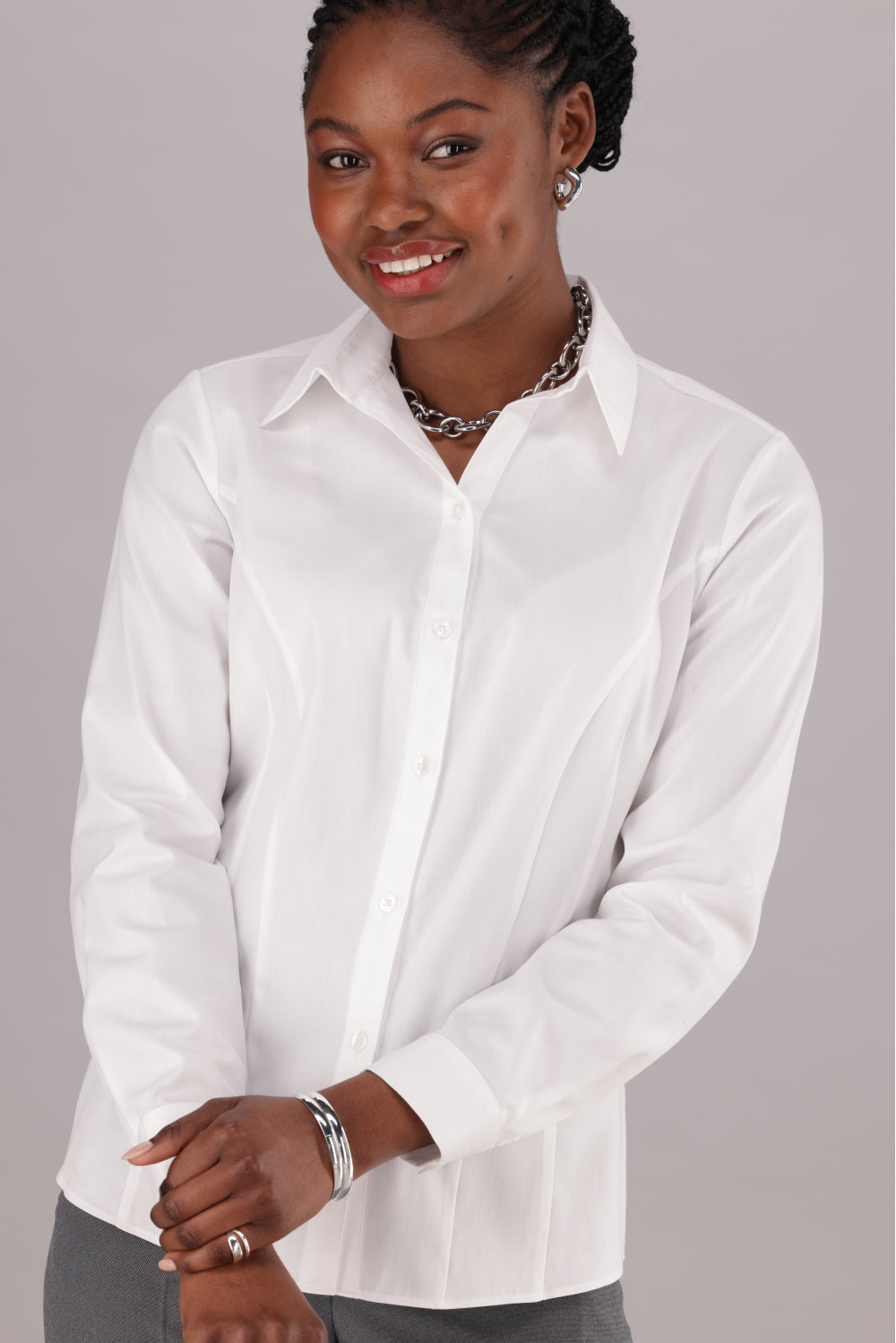 mNow Cotton Rich Ladies shirt in Crisp White for Office Wear
