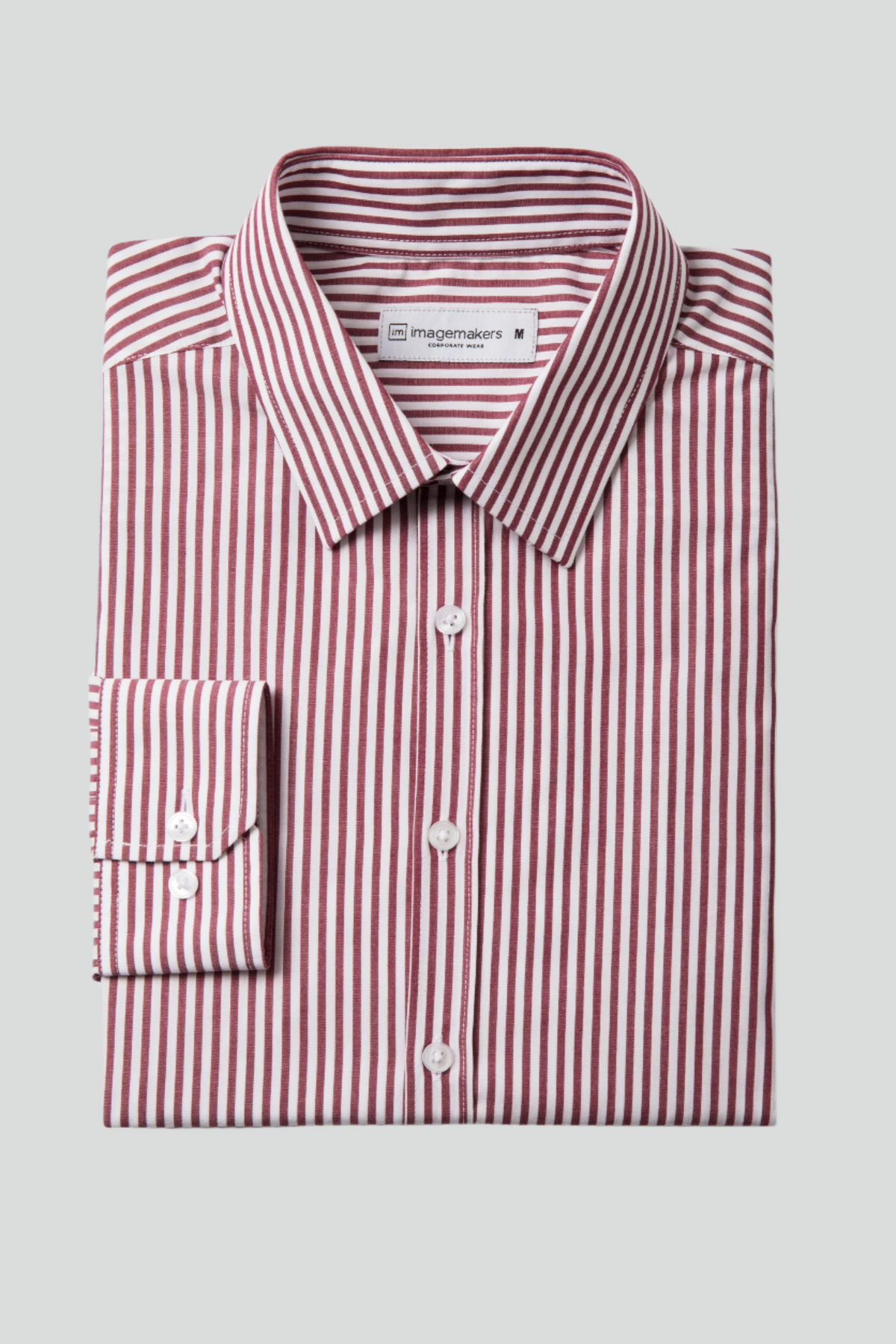 Men's formal red and white striped long sleeve shirt by ImNow.