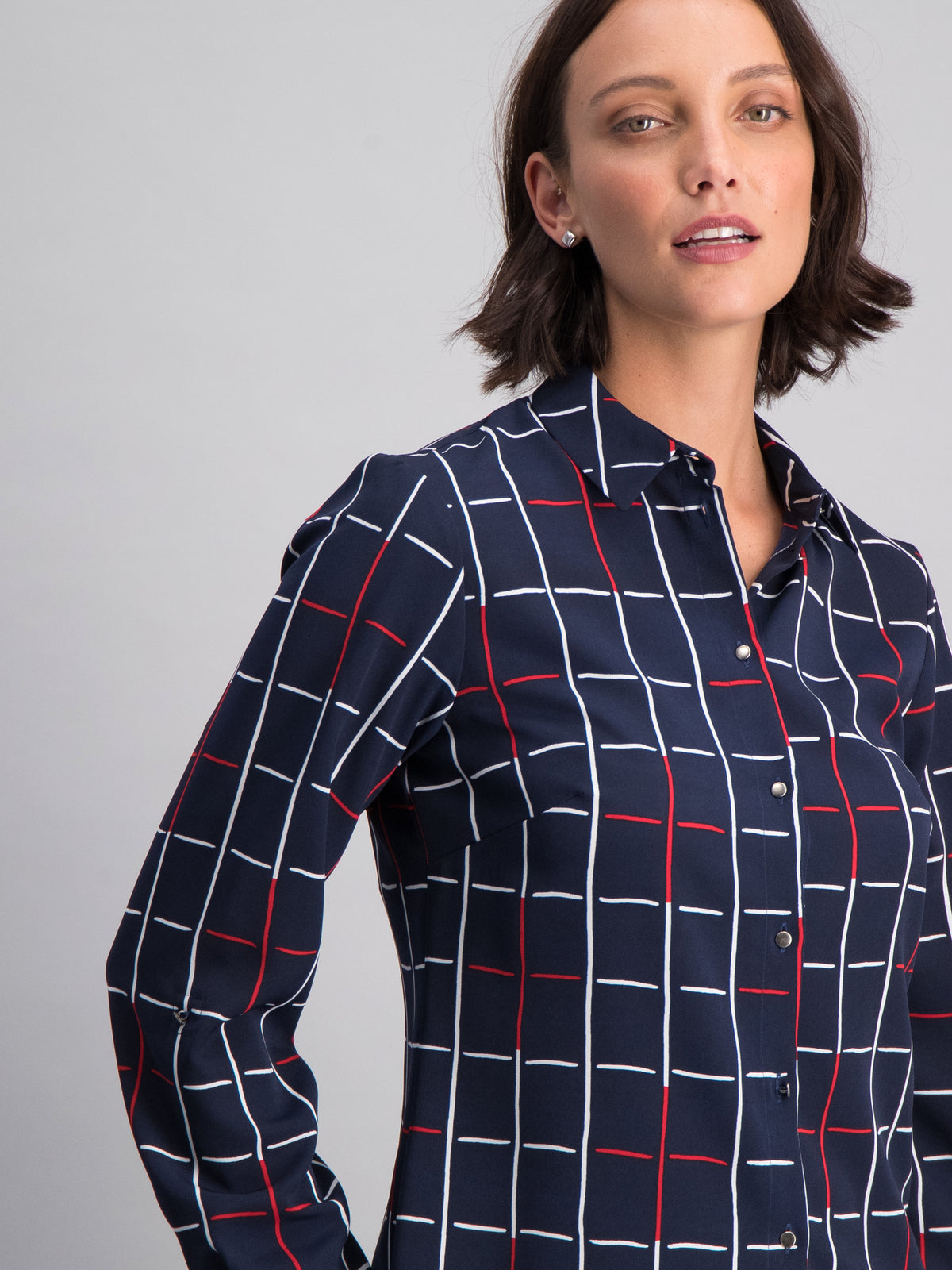 Cathy classic buttoned shirt -navy print