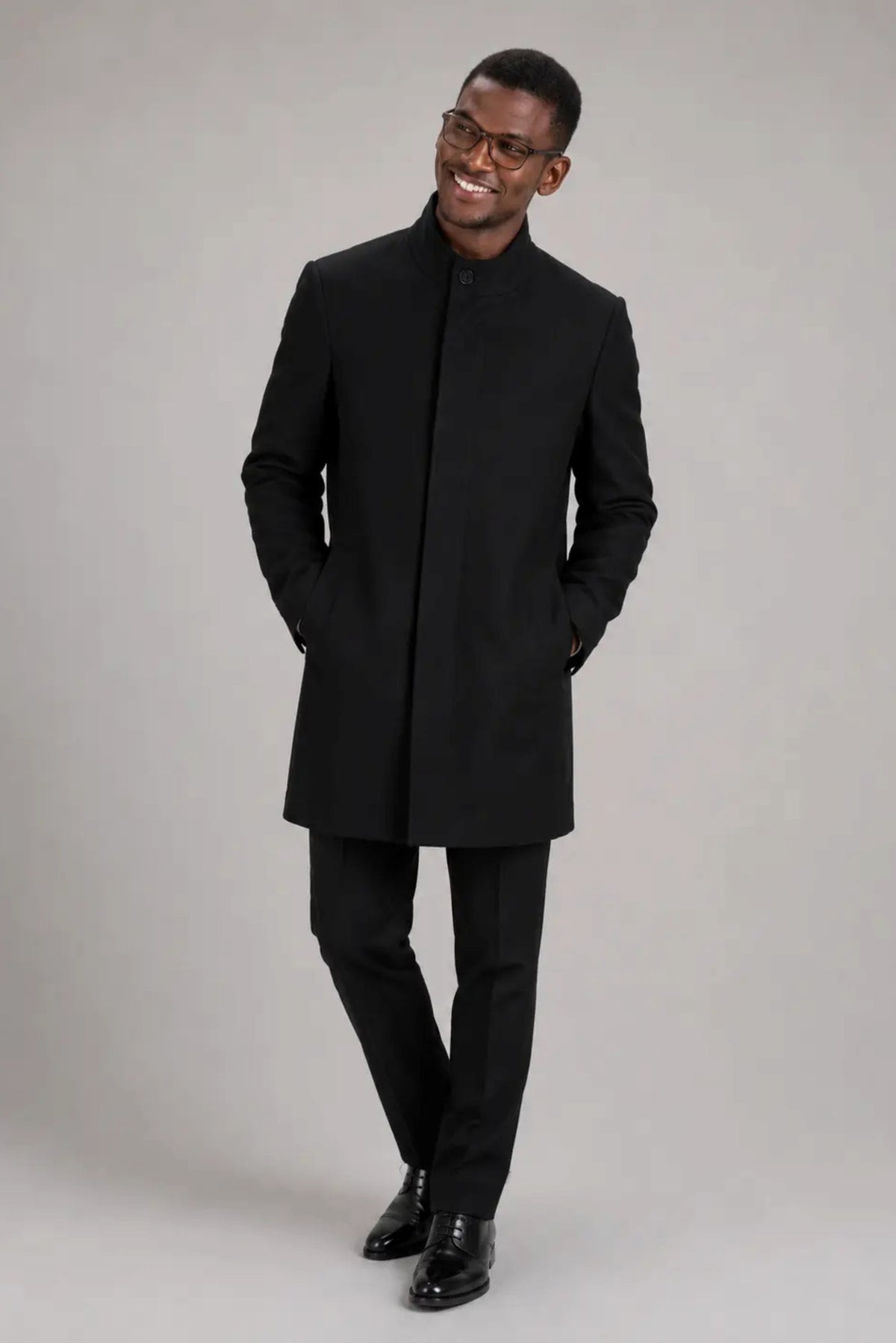 Funnel neck  black coat for men, shop online with ImNow.