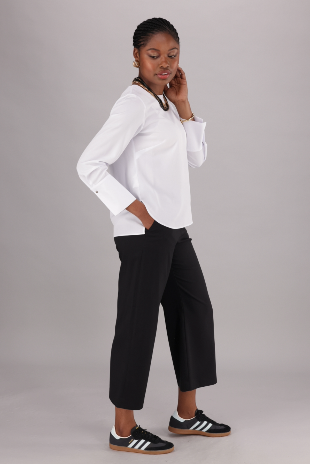 Women’s White Top and Black Wide Leg Pants Available to Shop from ImNow by Imagemakers
