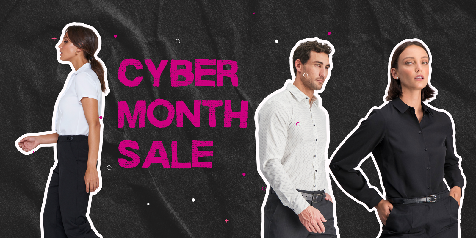 ImNow's Black and White Blouse and Shirts in Long and Short Sleeves with Formal Pants for Men and Women. 