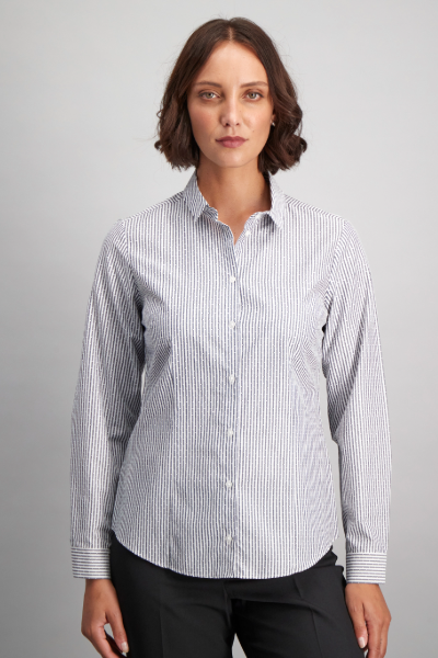 Button-down long sleeve cotton-rich shirt for women’s office wear