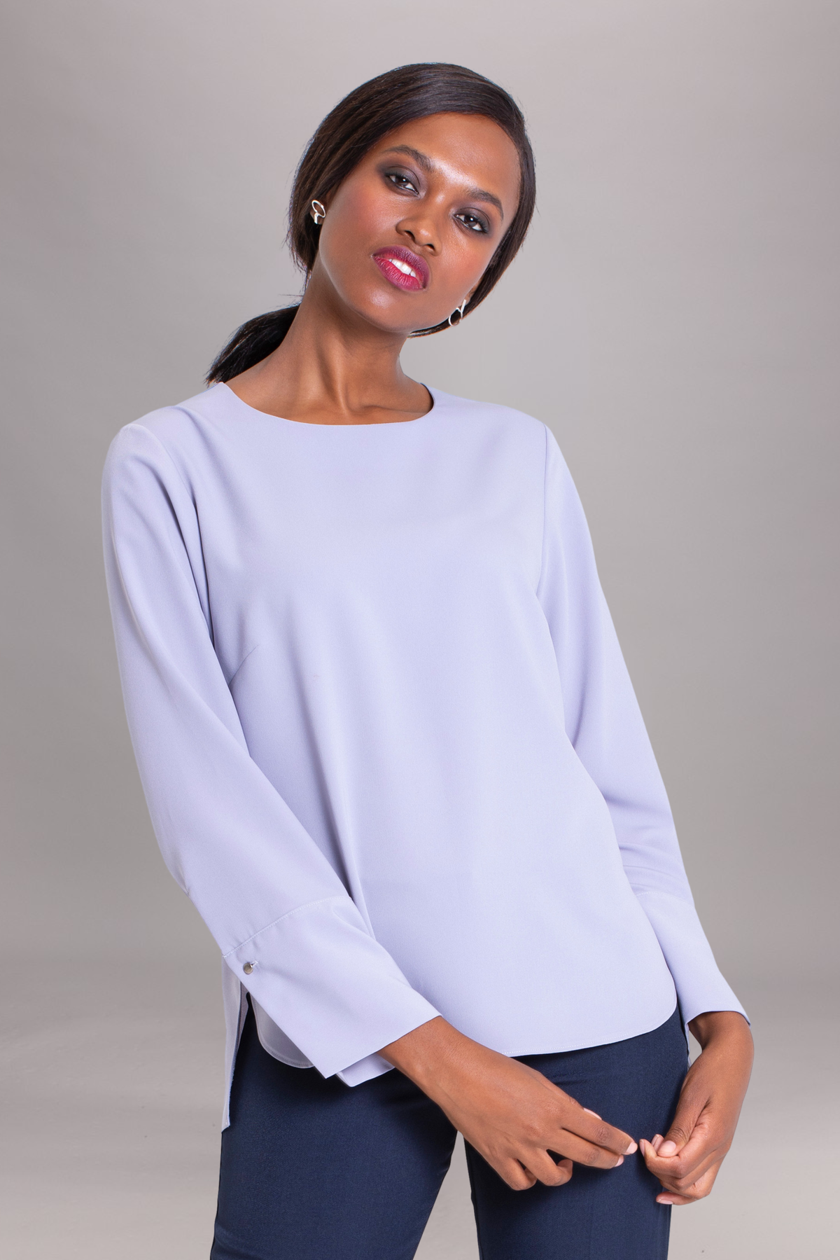 Women's Long Sleeve Boxy , High-Low Top in Grey, by ImNow.